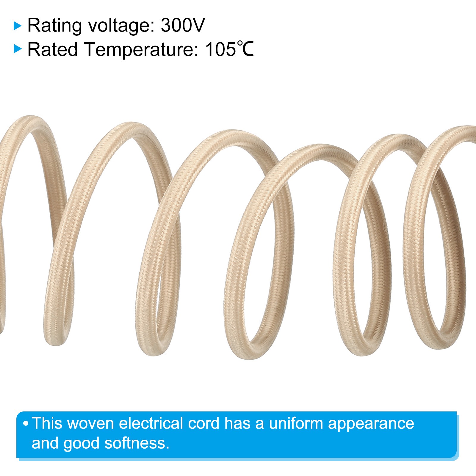 9.84ft 18AWG 2 Core Fabric Cloth Covered Round Wire, beige