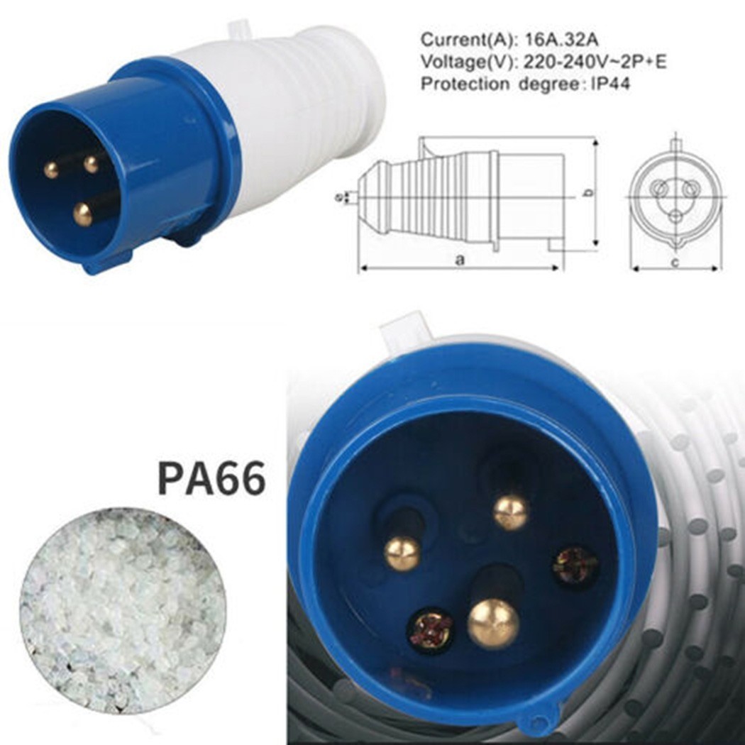Blue 16A 3 PIN-SOCKET 240V 2P&E Site IP44 Blue Industrial Male Female UK SELLER
