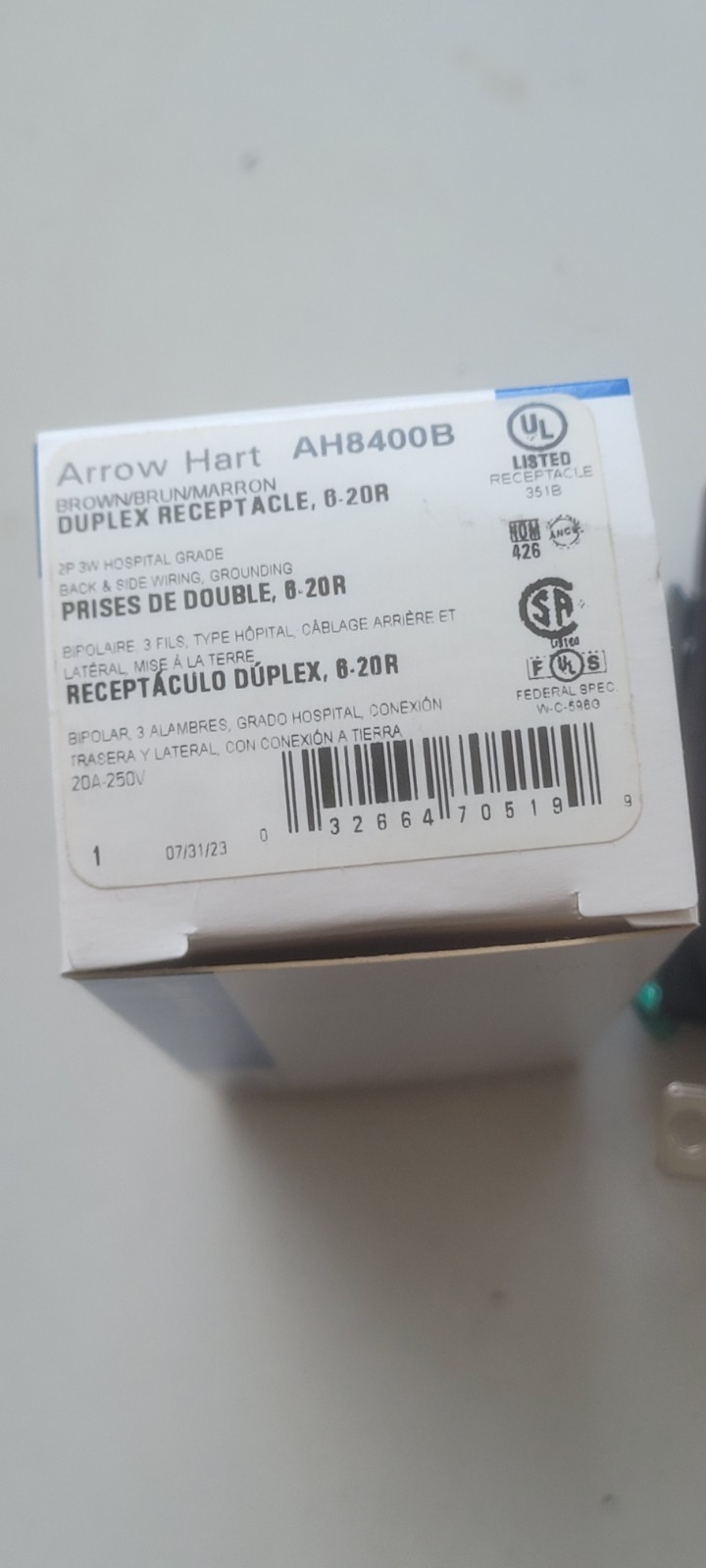 10ct Eaton AH8400B 20A-250V NEMA 6-20 Premium Hosptial Duplex Receptacle Outlet