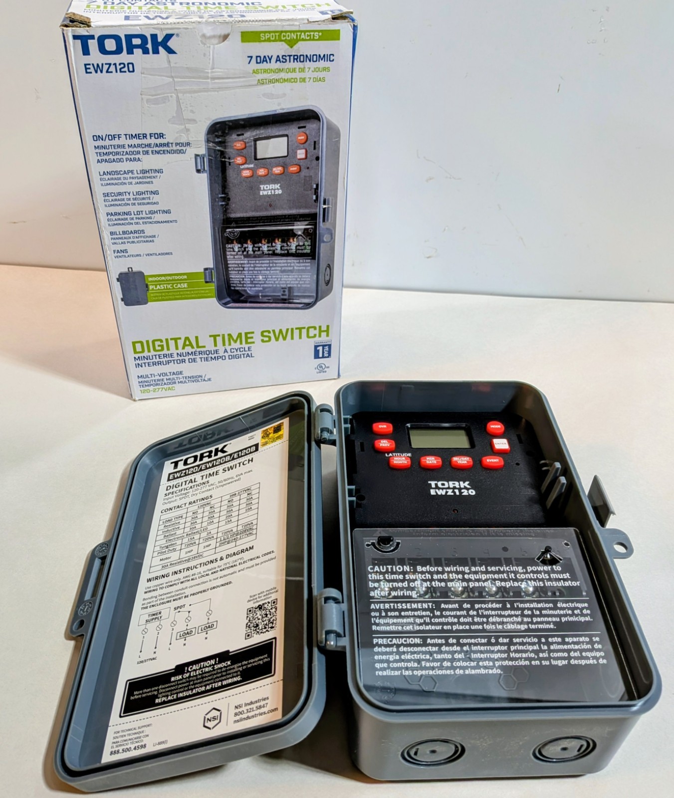 TORK EWZ103 7-Day Astronomic Digital Time Switch DPST 120-277VAC Surge