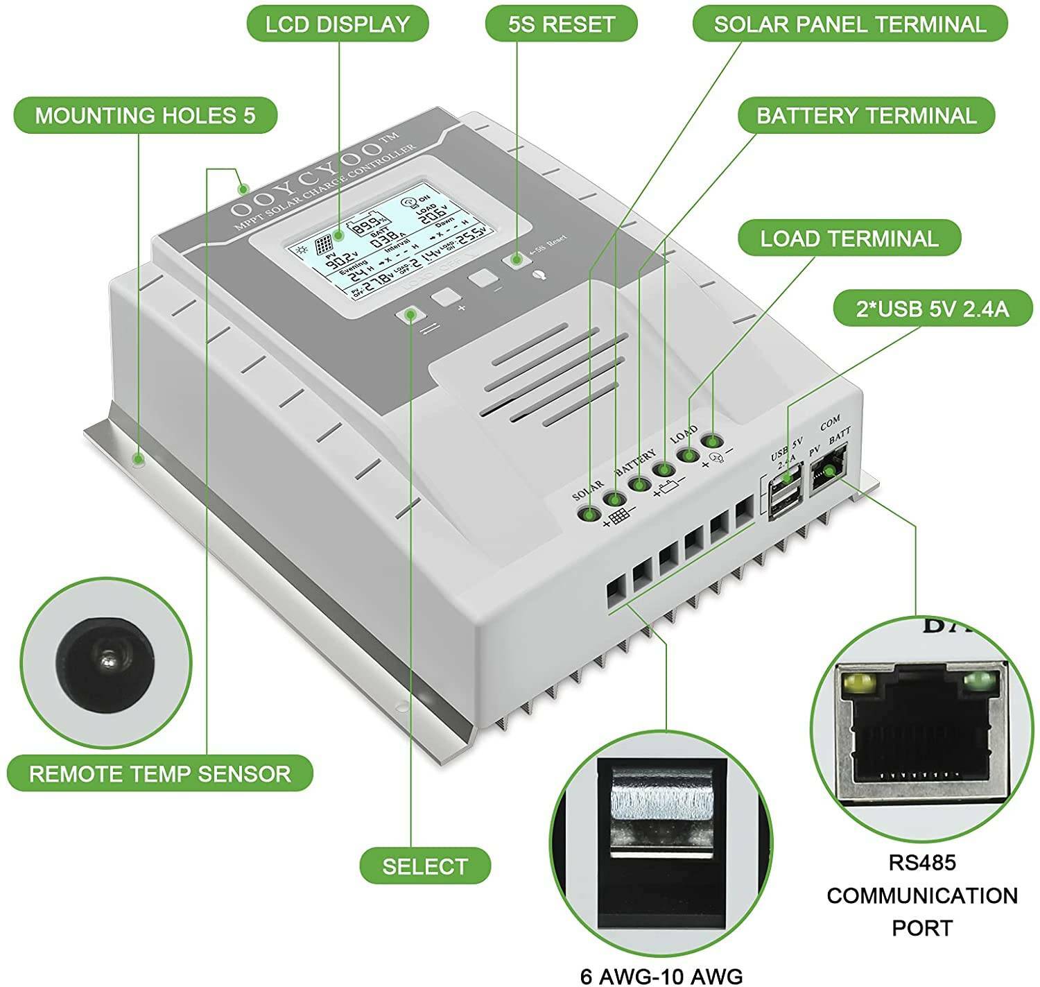 100A 60A-20A MPPT Solar Charger Controller 12V/24V PV 100V DC Battery Regulator