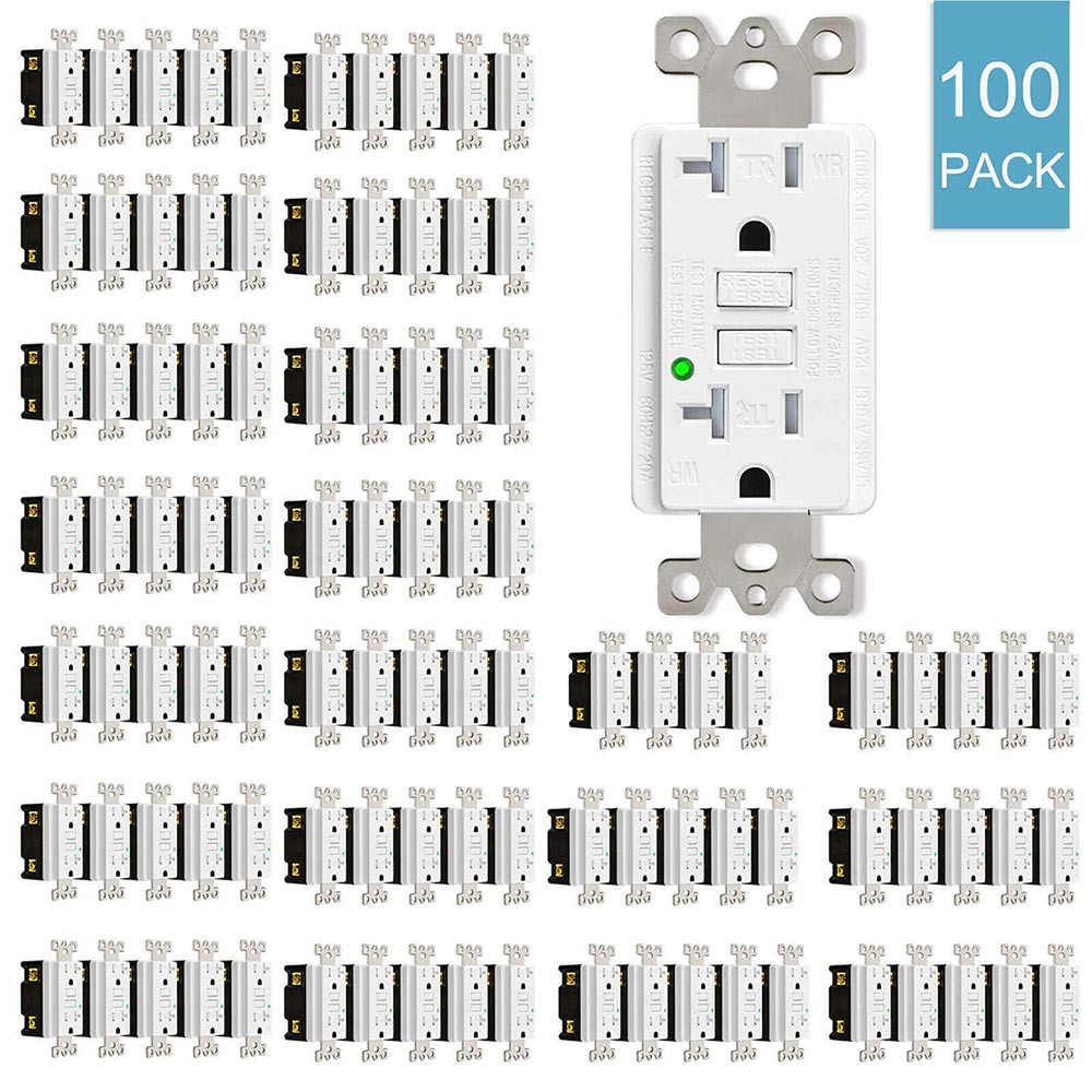 GFCI Outlet 20Amp Wall Duplex Receptacle Tamper Weather Resistant ETL White ×100