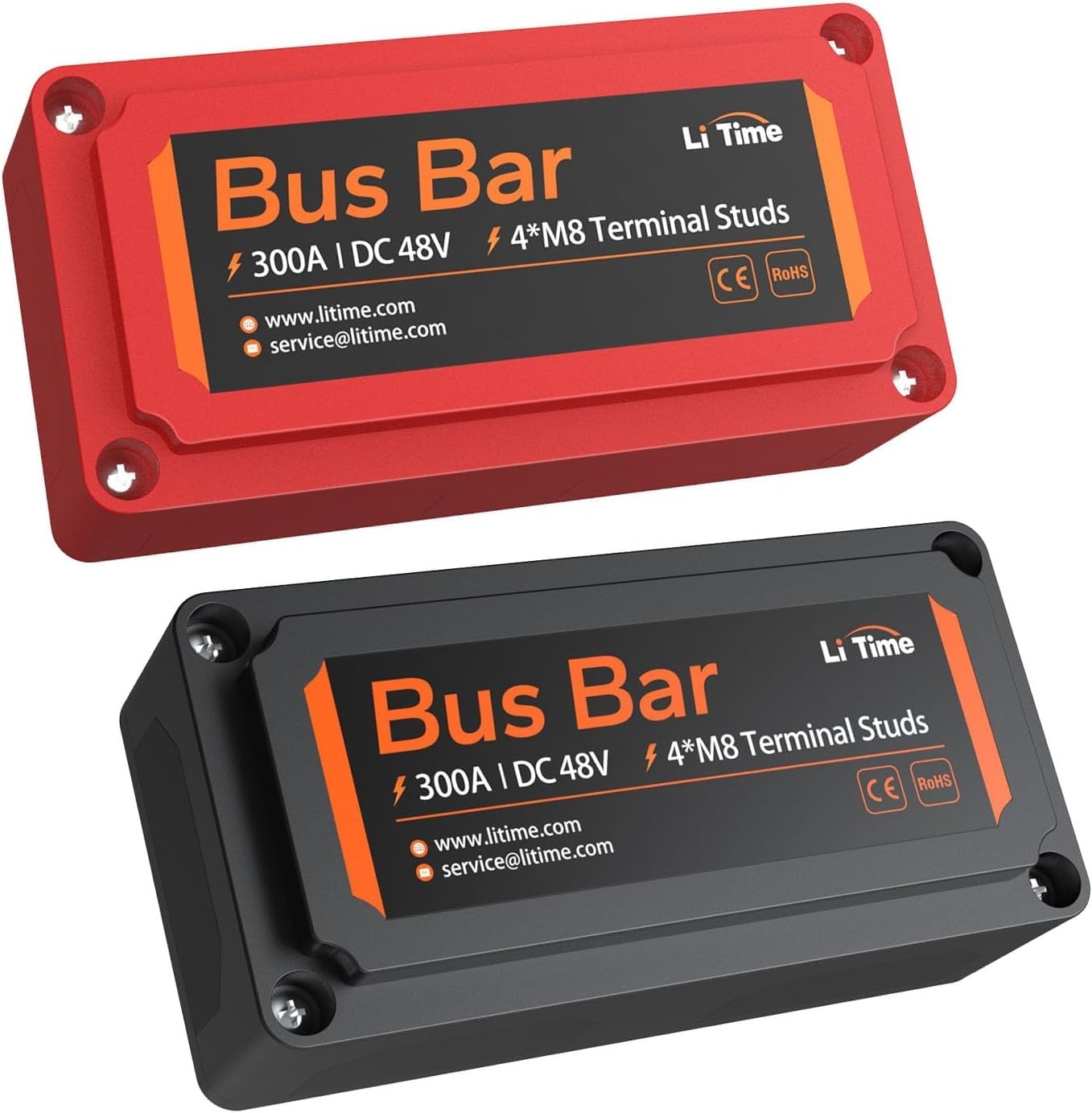 2Pcs LiTime 300A Bus Bar 4*M8 Terminal Posts for LiFePO4 Batteries Red+Black