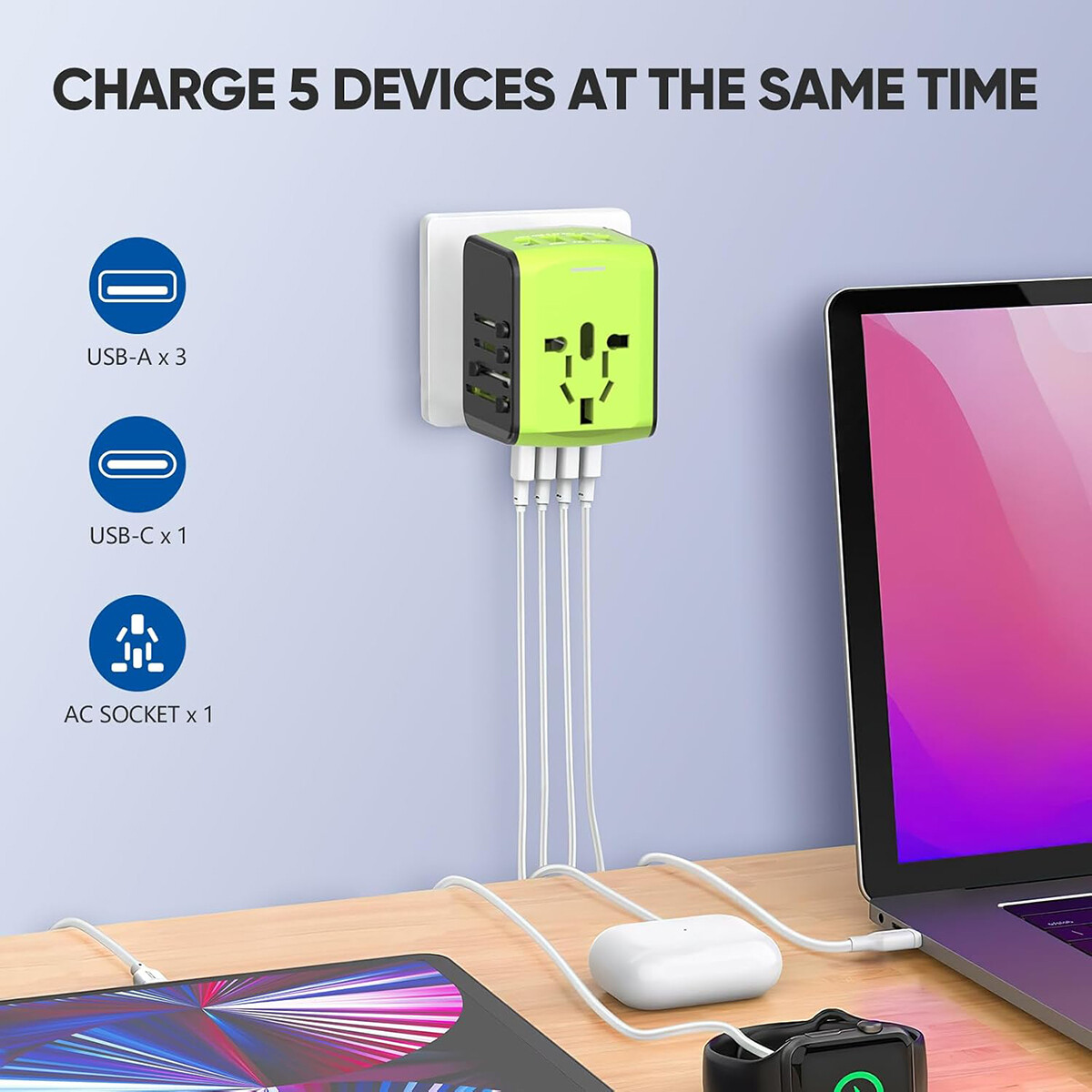 Universal Travel Adapter International All in One USB C Wall Charging Power Plug