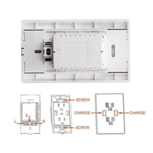 Dual USB Port Wall Socket Charger 15A AC Power Receptacle Outlet Plate Panel Lot