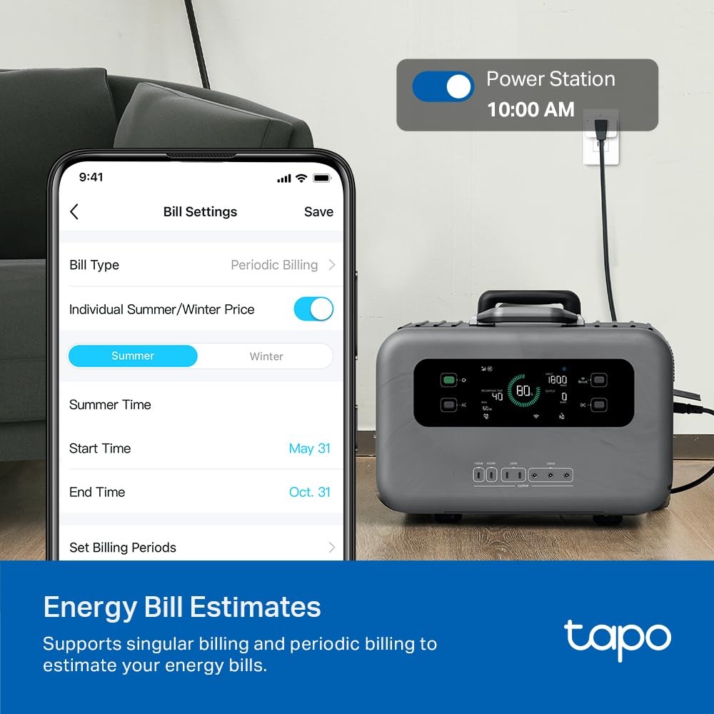 TP-Link 𝗧𝗮𝗽𝗼 Smart Plug Wi-Fi Mini, Energy Monitoring, 4-Pack, White