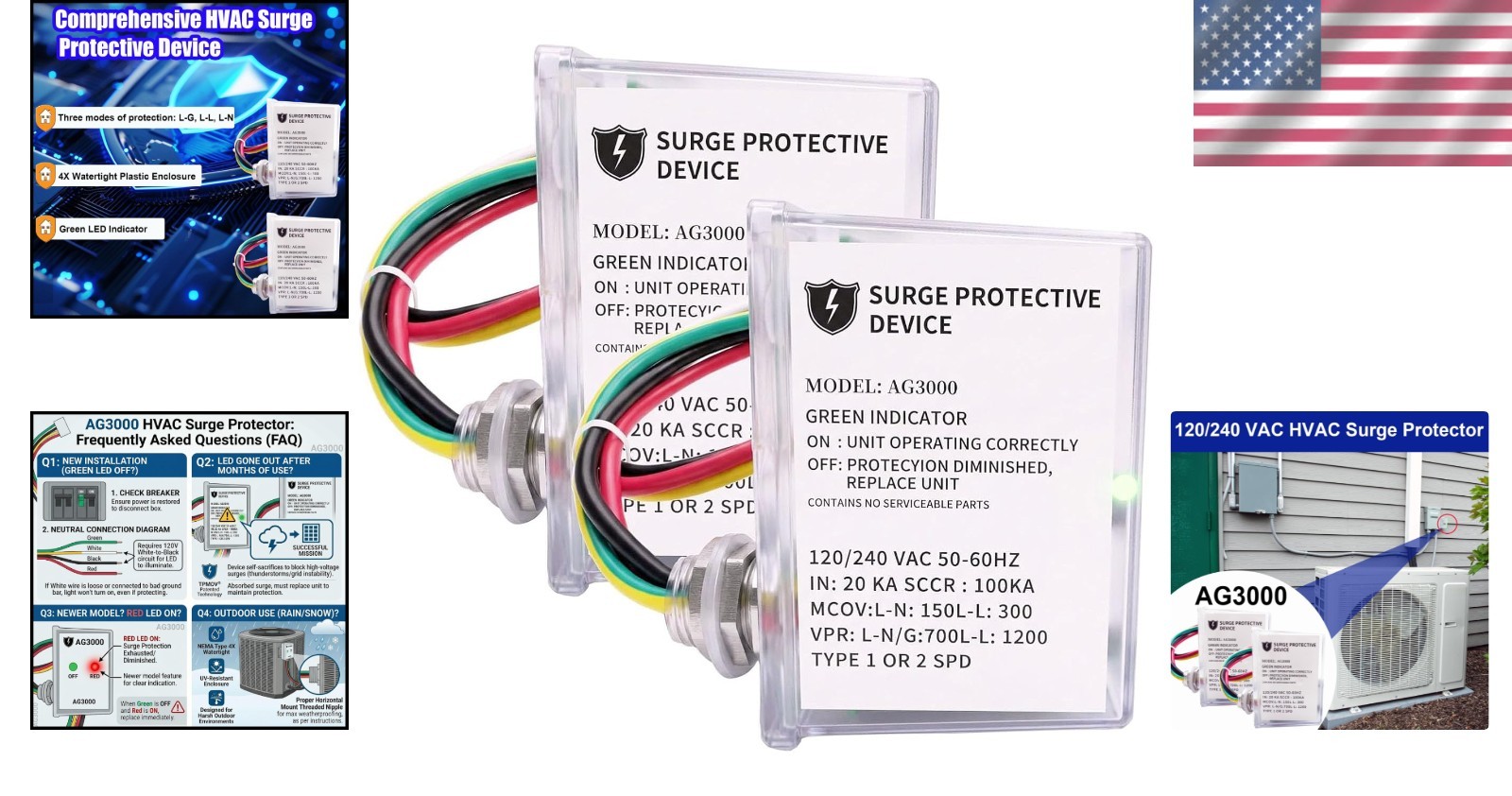 2-Pc AG3000 HVAC Surge Protector – 3-Mode Protection for Appliances & Systems