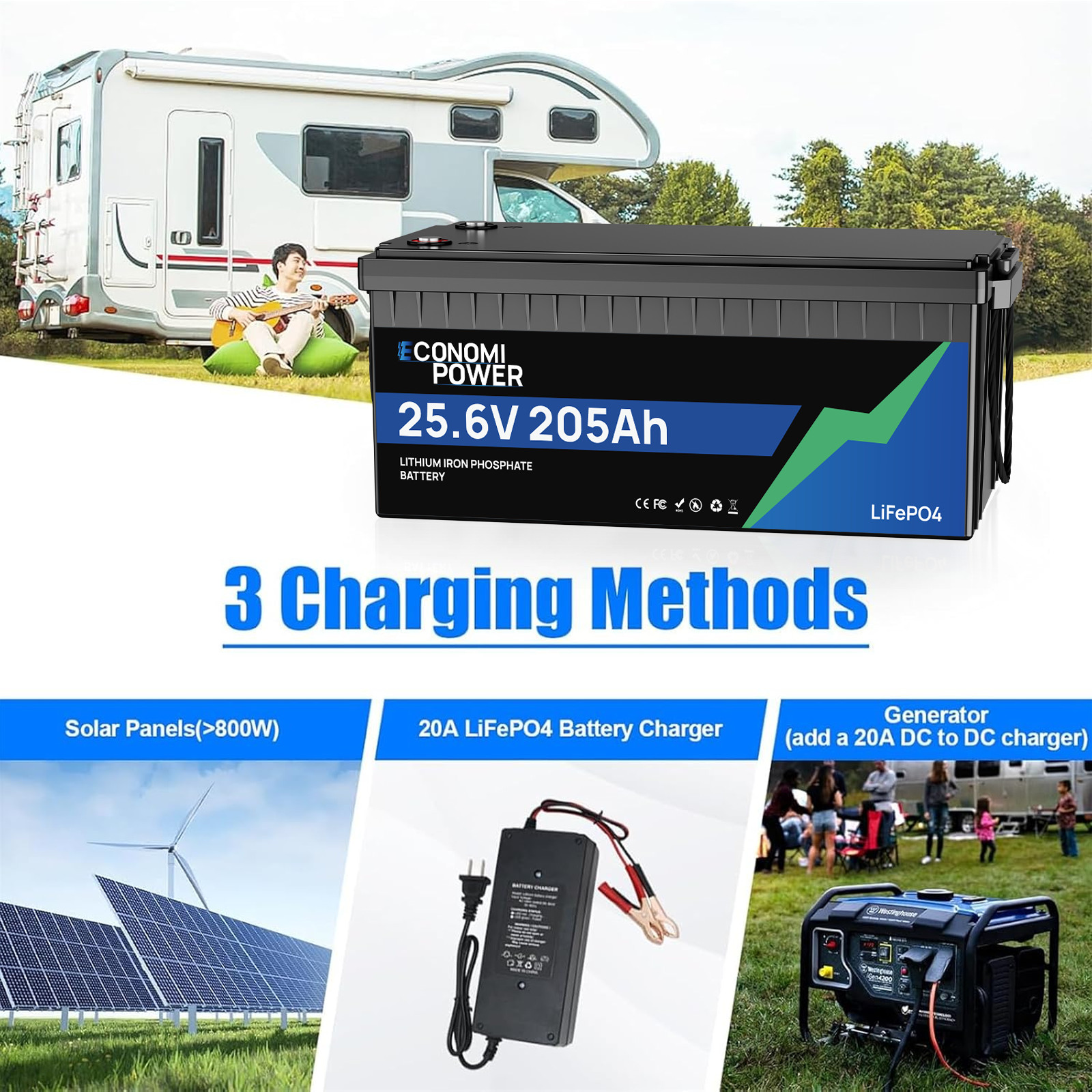 24V 205Ah LiFePO4 Deep Cycle Battery 5248Wh Bluetooth 200A BMS | Solar RV Marine