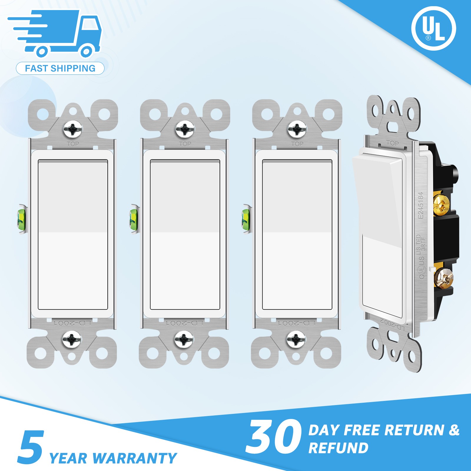 4PK 3Way/Single Pole Electrical Light Switch 15A 120-277V UL Listed Residential