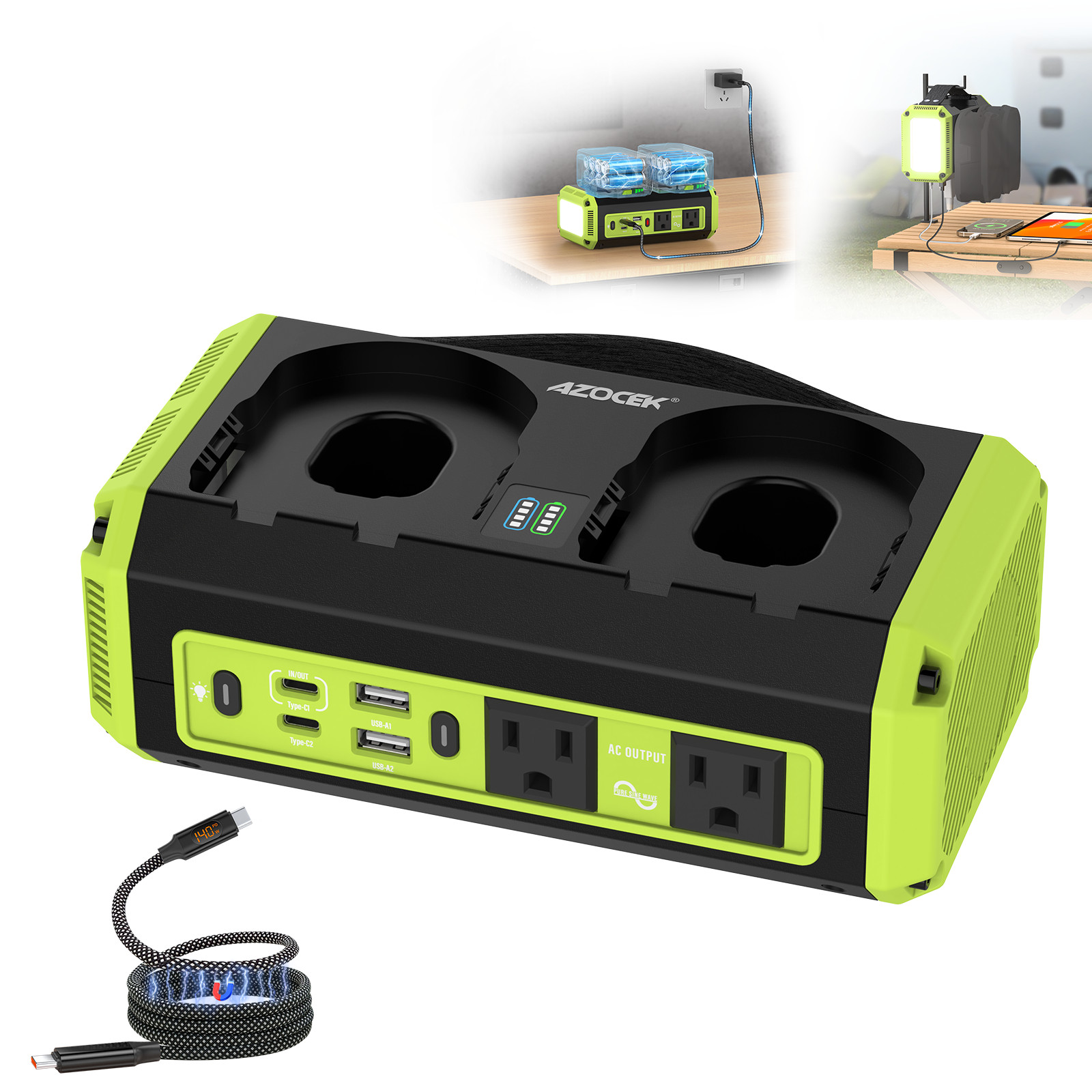 350W Pure Sine Wave Inverter for Ryobi 18V Battery DC 18V to AC 120V 600lm LED