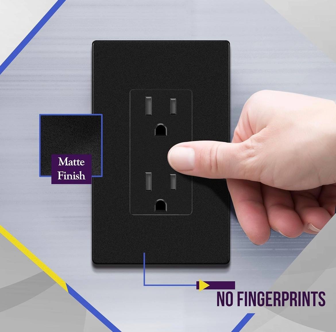 10 Pack Matte Black Decorator Receptacle with Screwless Wall Plate, Standard