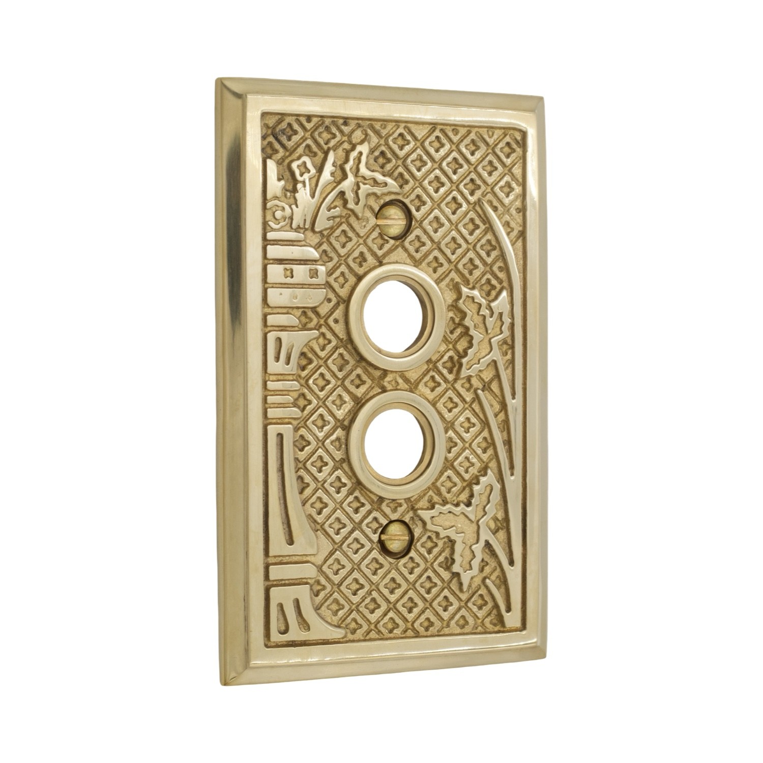 Victorian Style Single Gang Push Button Switch Cover Plate Cast Thick Brass