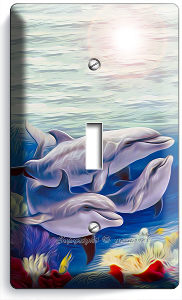 DOLPHINS HAPPY FAMILY LIGHT SWITCH WALL PLATE OUTLET LIVING ROOM BEDROOM DECOR