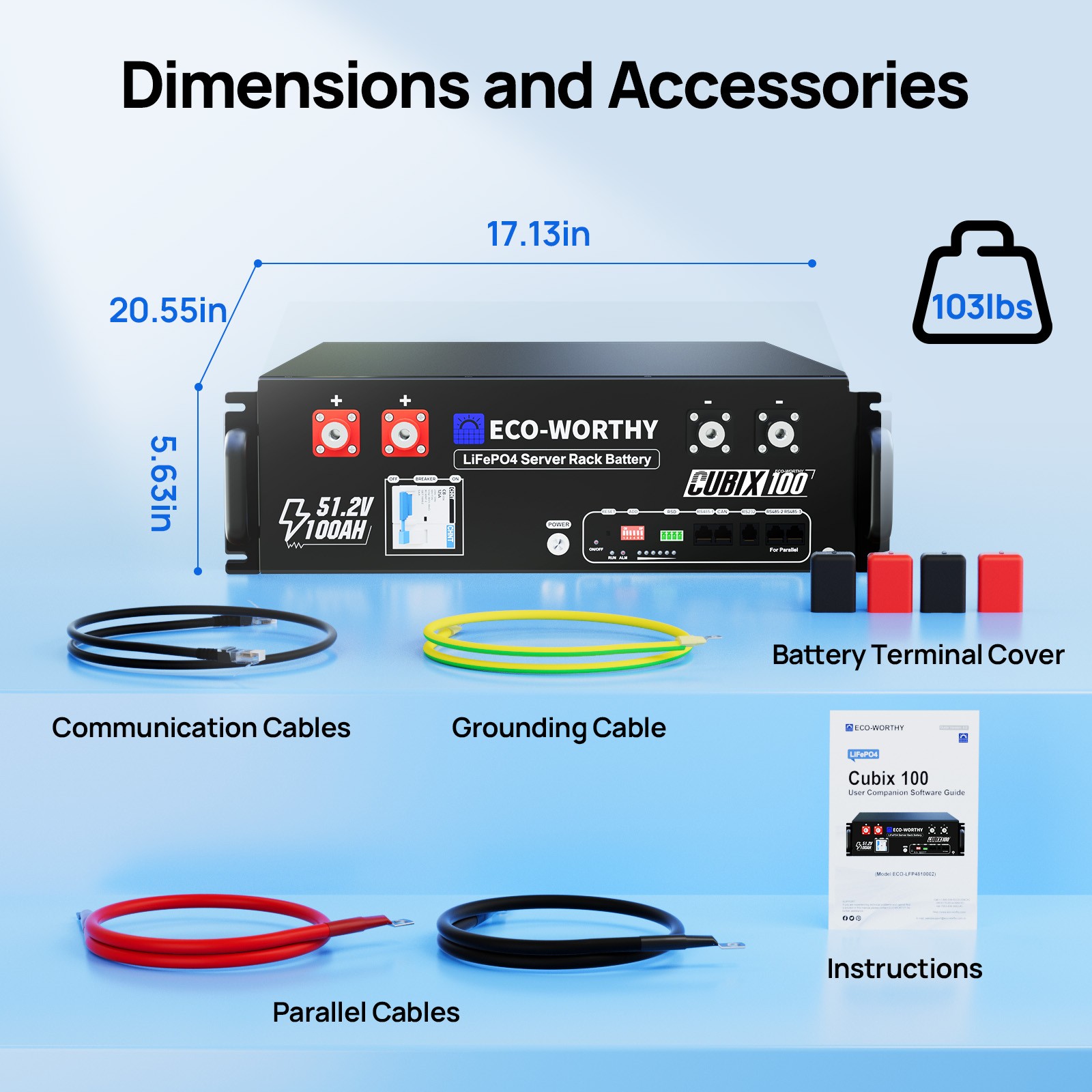 ECO-WORTHY 6Pack 48V 100Ah 30.72KWh Smart LiFePO4 Lithium Battery for UPS
