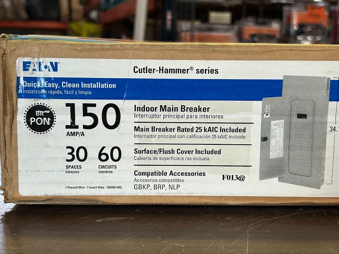 Eaton BR 150A 30SPC 60 Circuit Main Breaker Indoor Plug On Neutral Load Center