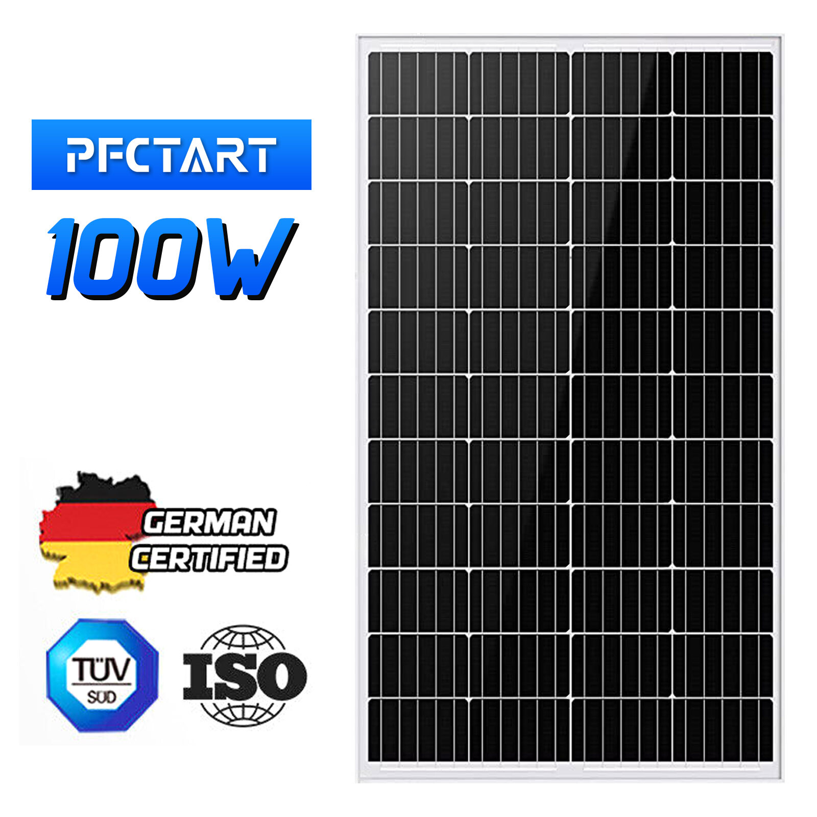 PFCTART 100W 12V Solar Panel High Efficiency Monocrystalline Module RV Boat Home