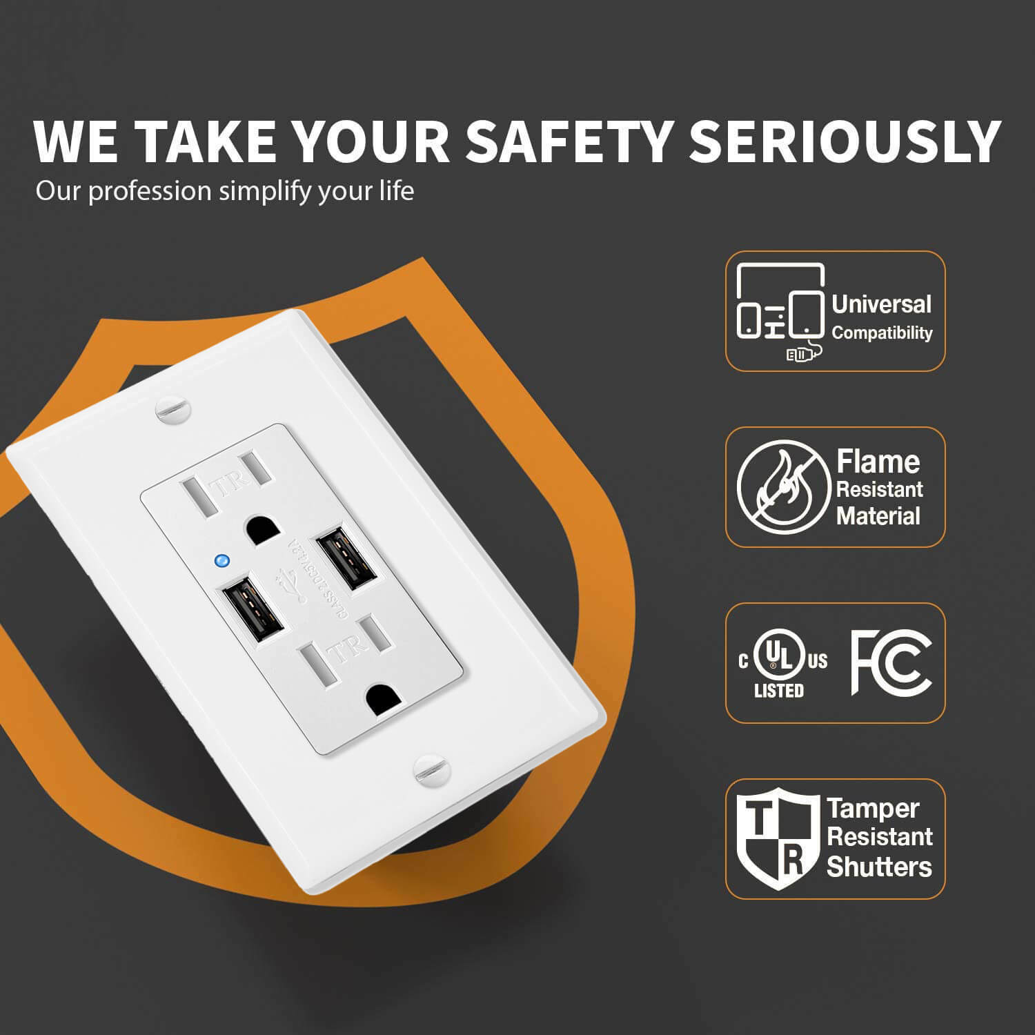 4.2A Dual USB Outlet Receptacle Charger Wall Plug Sockets TR 15A with Plate UL
