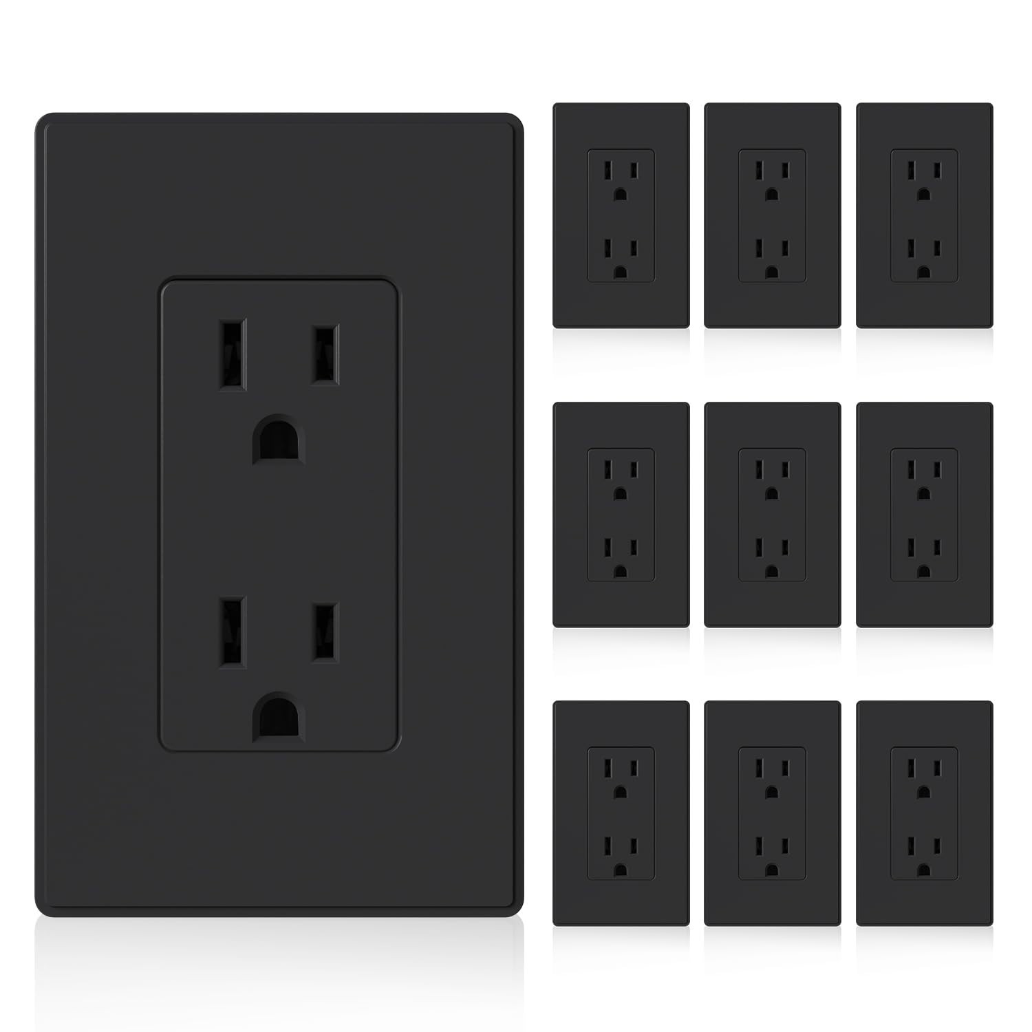 Matte Black Decorator Electrical Outlet Receptacles, 15A 125V, 10 Pack, UL Liste