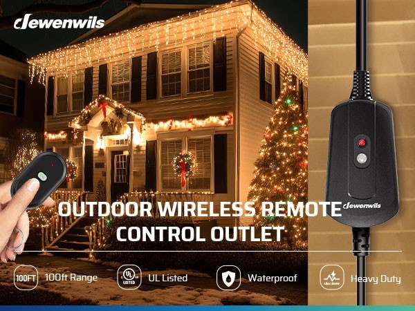 DEWENWILS Weatherproof Remote Control Power Switch Outdoor 6-Inch Cord 100FT