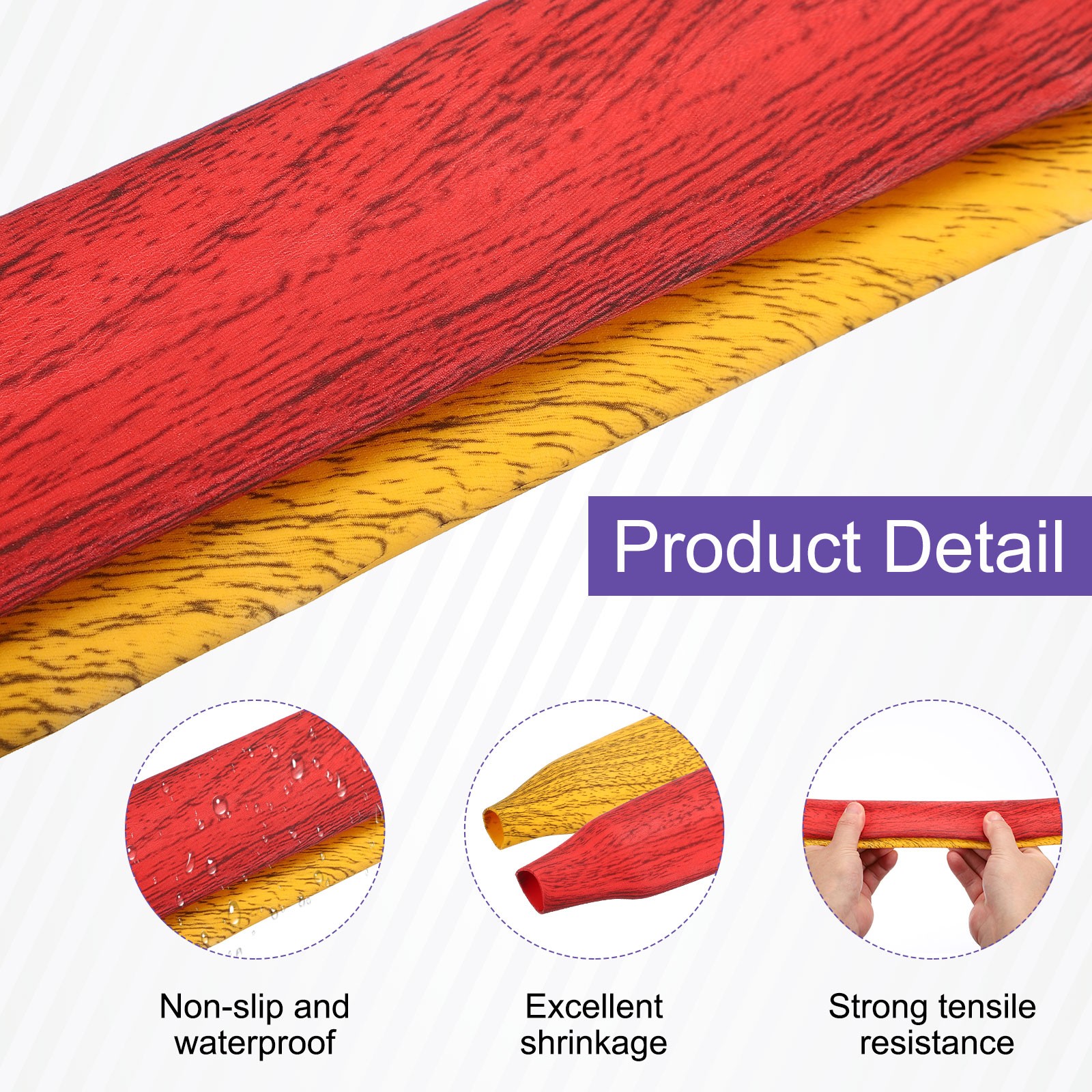 1.6ft 1.2″/30mm Dia Fishing Rod Heat Shrink Tube 1.8:1, Red Wooden Grain