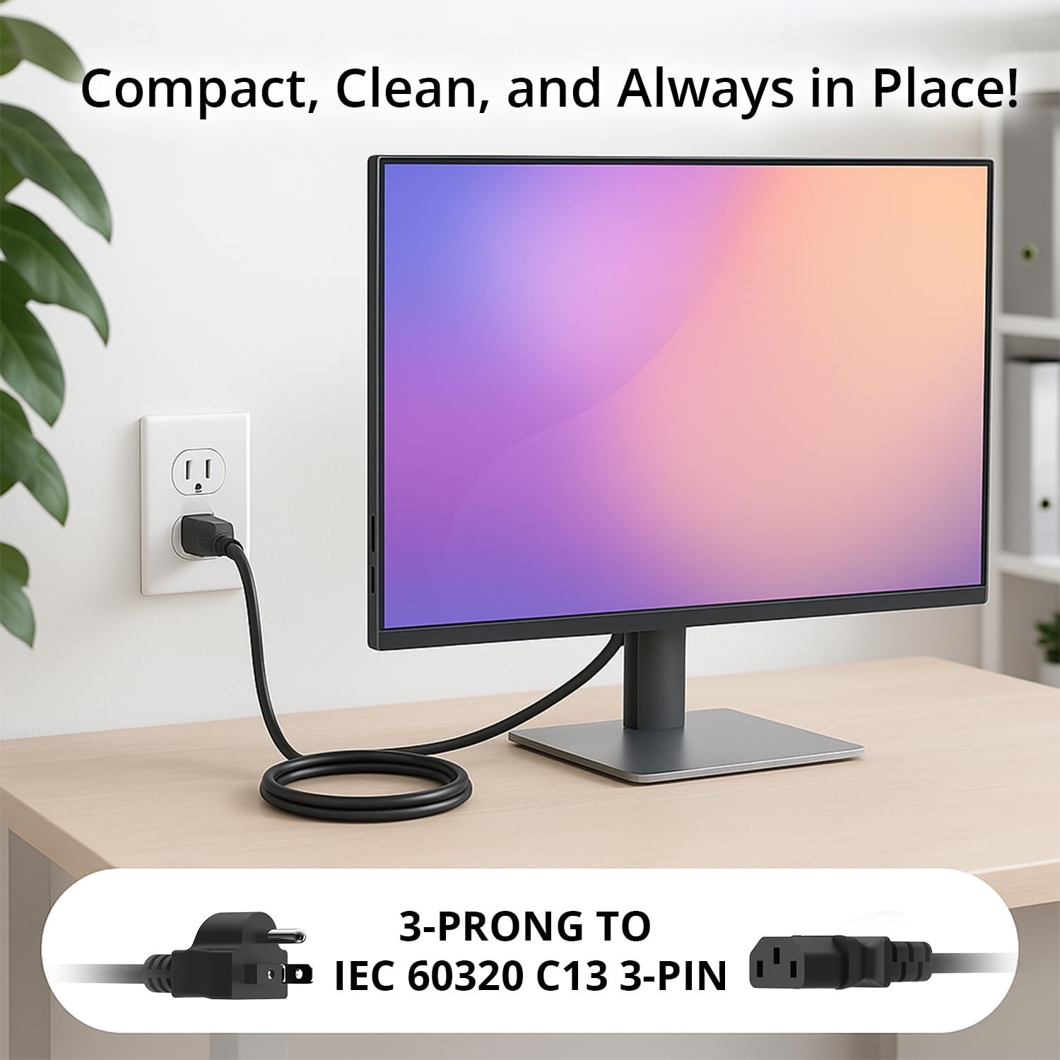 Kado 1.5m 3 Prong AC Power Cord 2-Pack, 5 Feet 125 Volts 10 Amps black