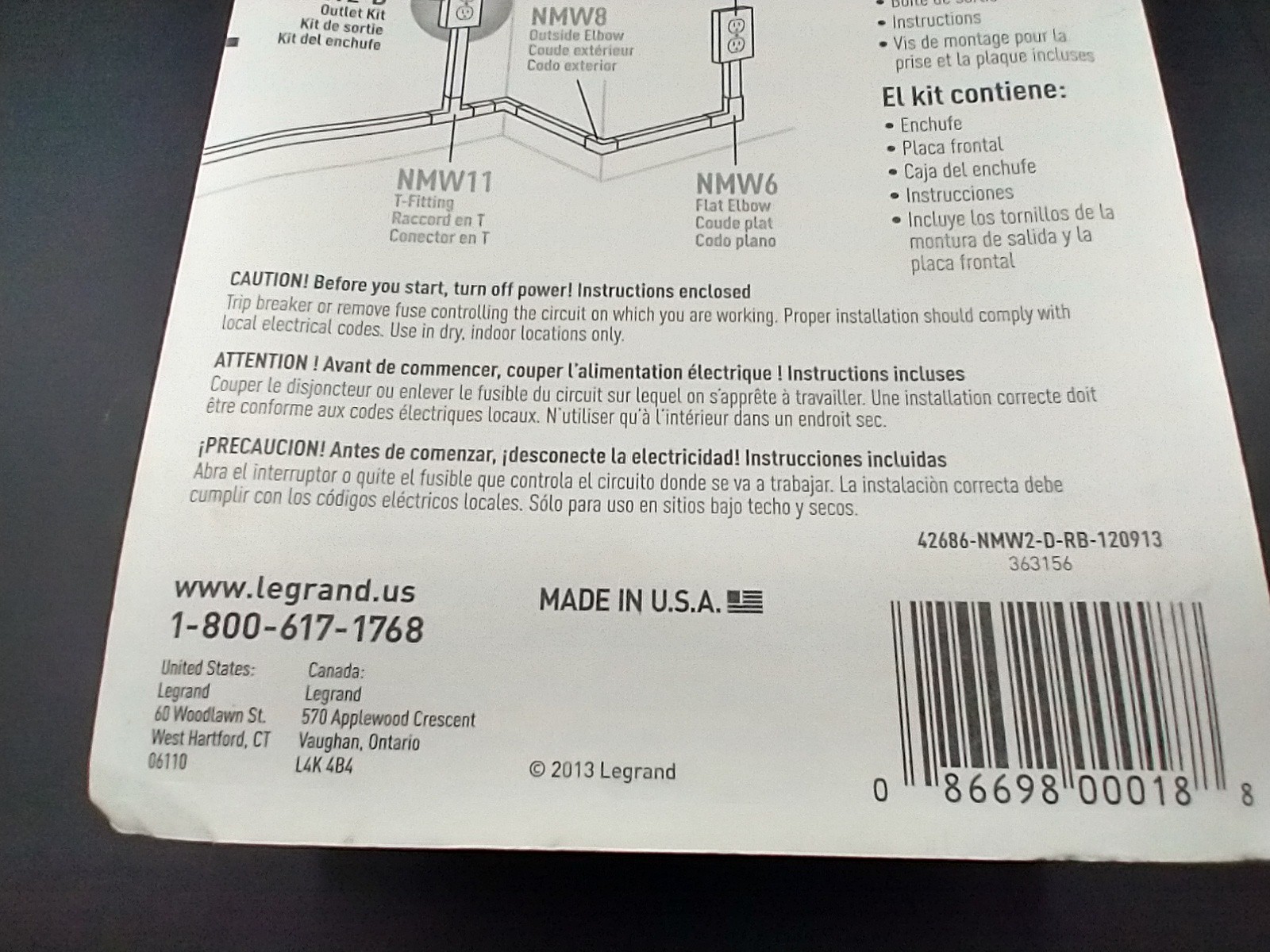 Legrand NMW2-D Wiremold Raceway Extending Power Nonmetallic Plastic White NEW
