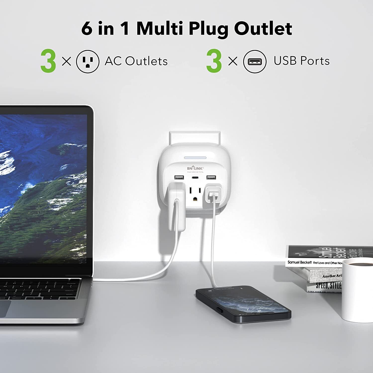 3 Outlet Extender 600J Surge Protector With 3 USB Charger Port Wall Adapter Tap