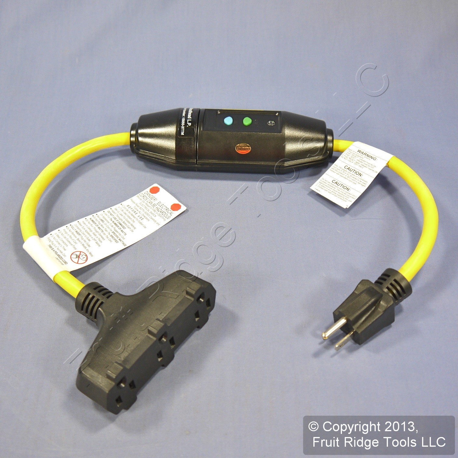 Woodhead Industrial Manual Reset 2′ In-Line GFCI Cord Tri-Tap Adapter 15050-3TTM