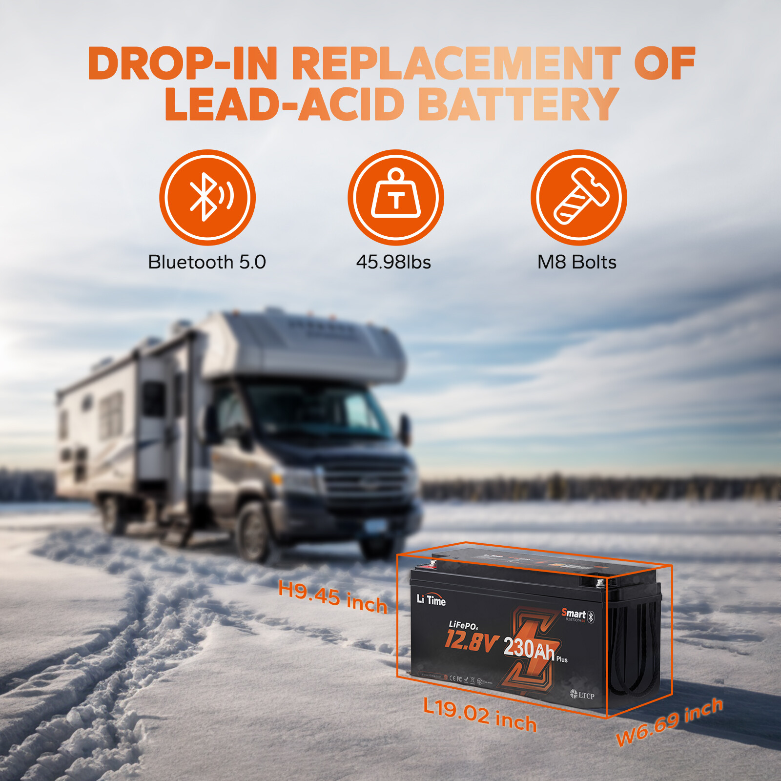 LiTime 12V 230Ah Bluetooth Low Temp LiFePO4 Lithium Battery For RV Marine Home