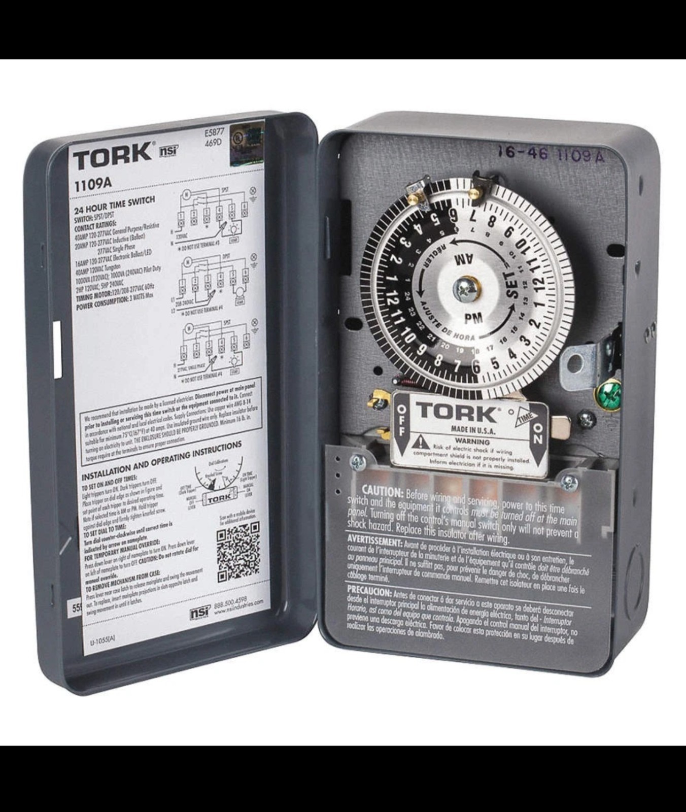 TORK 1109A Electromechanical Timer,24 hr,DPST,Metal 206X85