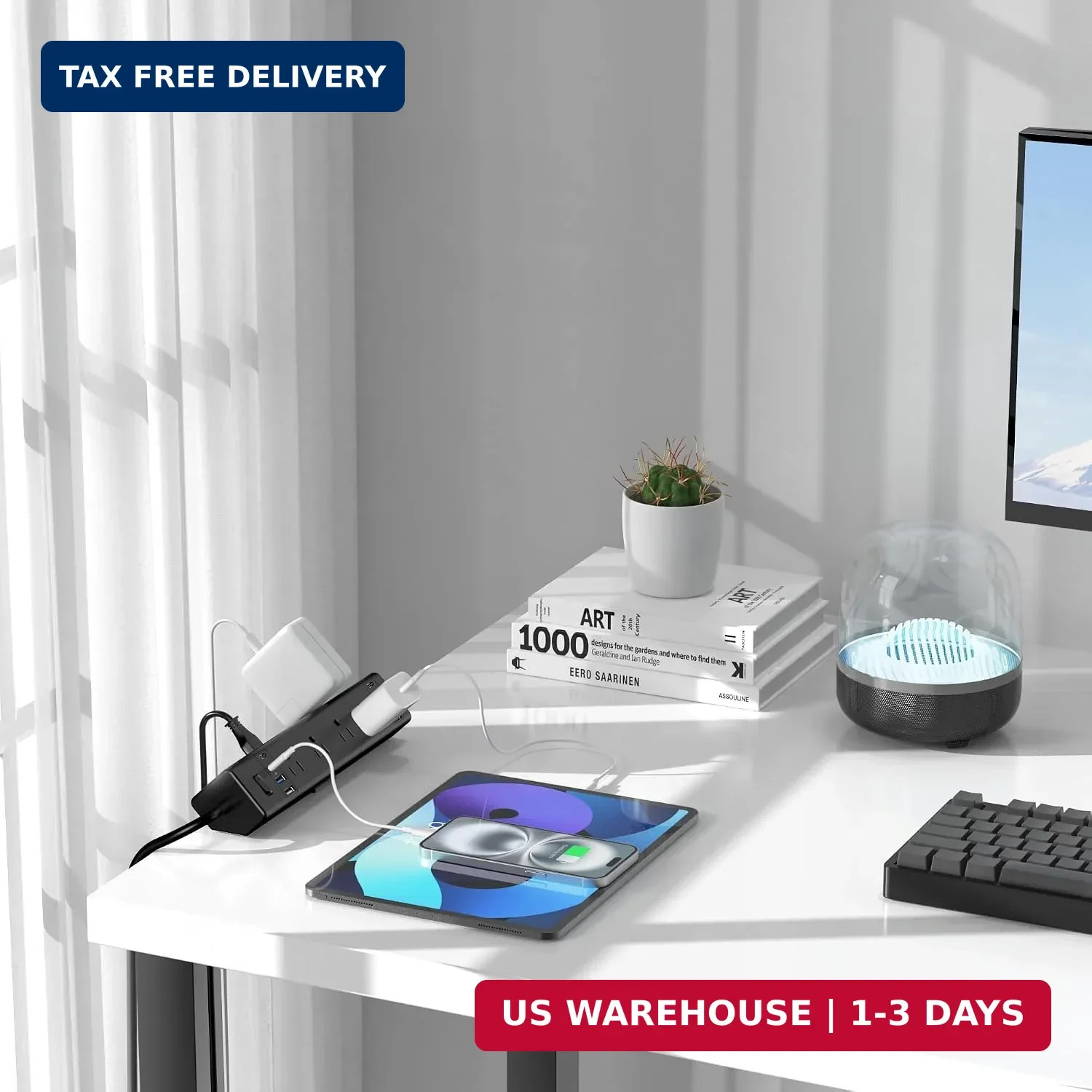 Desk Clamp Power Strip 40W USB C,8 Outlets,8 USB,6FT,Black | 40W Fast