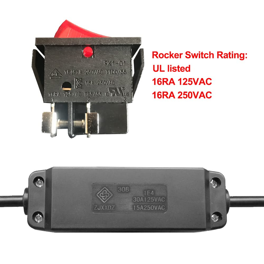 Inline Cord Switch, Heavy Duty 16A AC125V/250V Large Current In-Line On/Off Rock