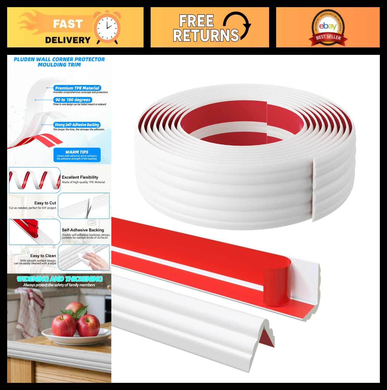 20FT Flexible Wall Corner Protector Trim – Peel & Stick Edge Guards for Ceilings