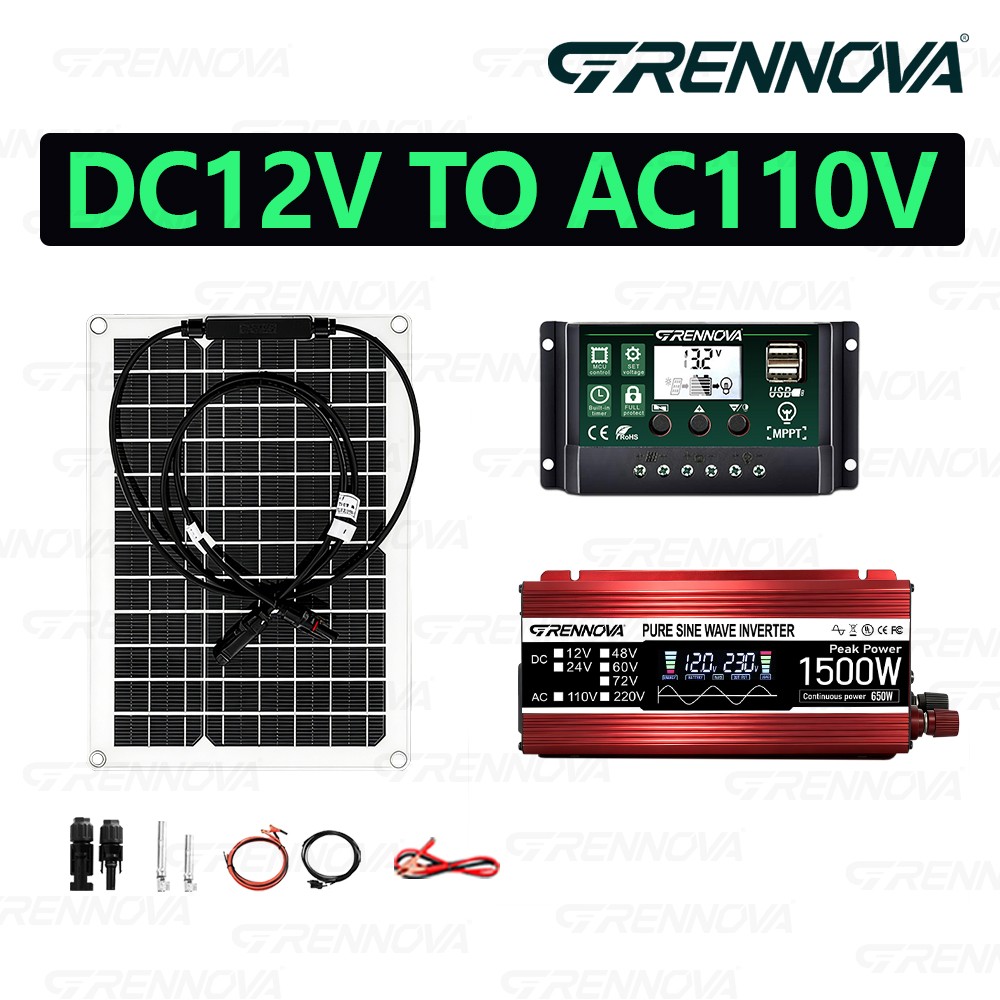 Grennova 1500W All-in-One Solar System Real Pure Sine 12V To110V/220V Power Inve