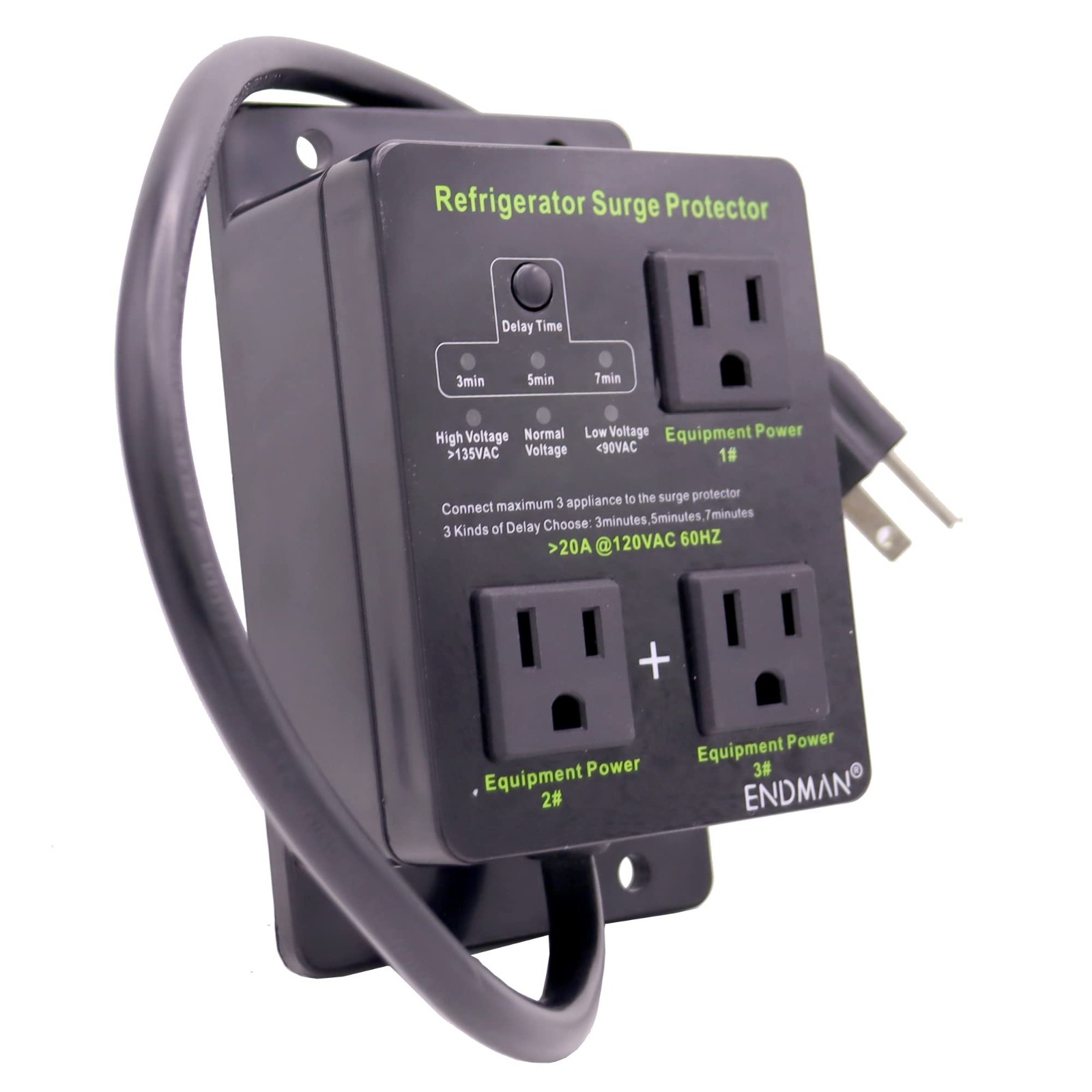 Surge Protector for Refrigerators – 3 Outlet Voltage Guard with Time Delay, Brow
