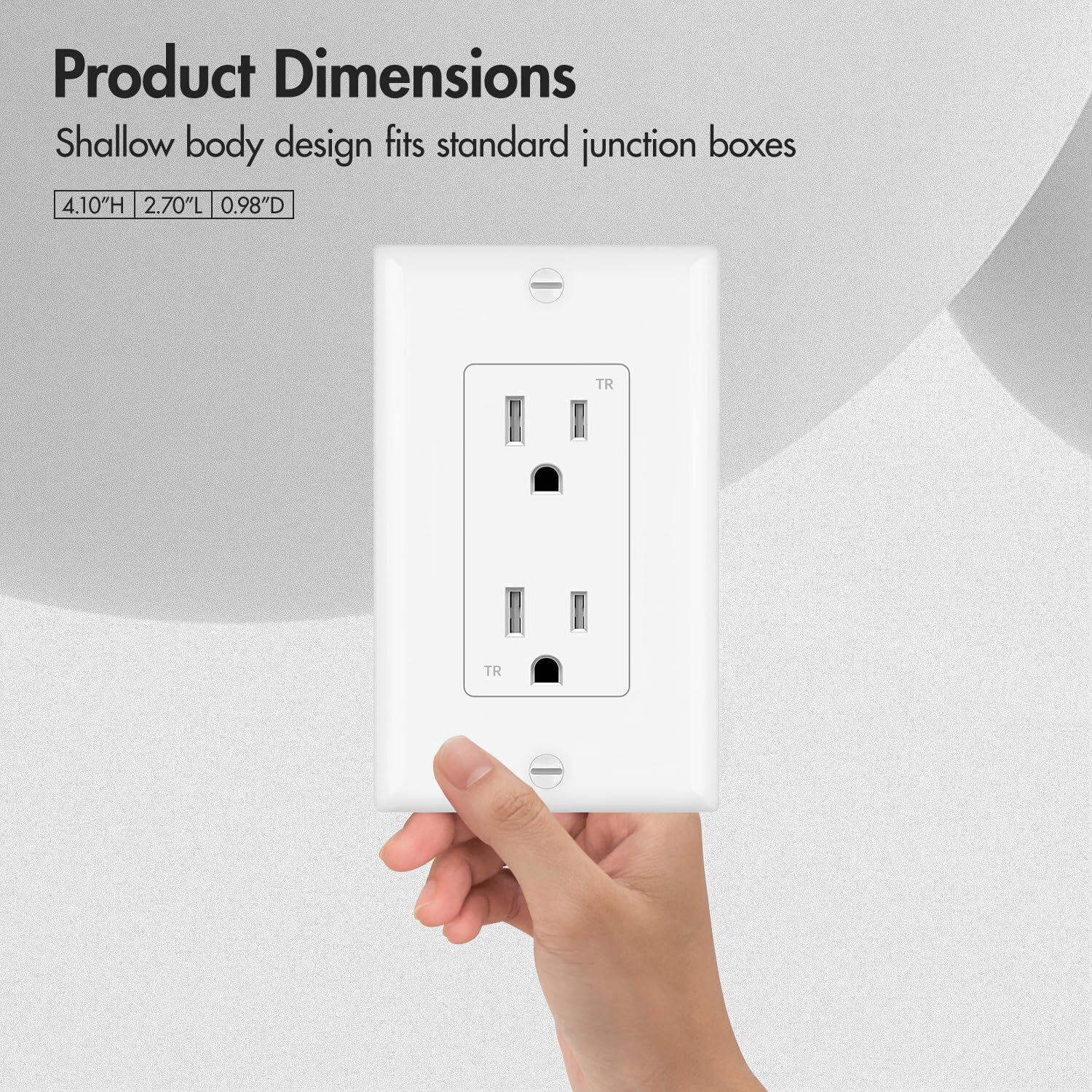 Decorator Receptacle Outlet,Tamper Resistant,15/20A,125 Volt,UL List,with panel