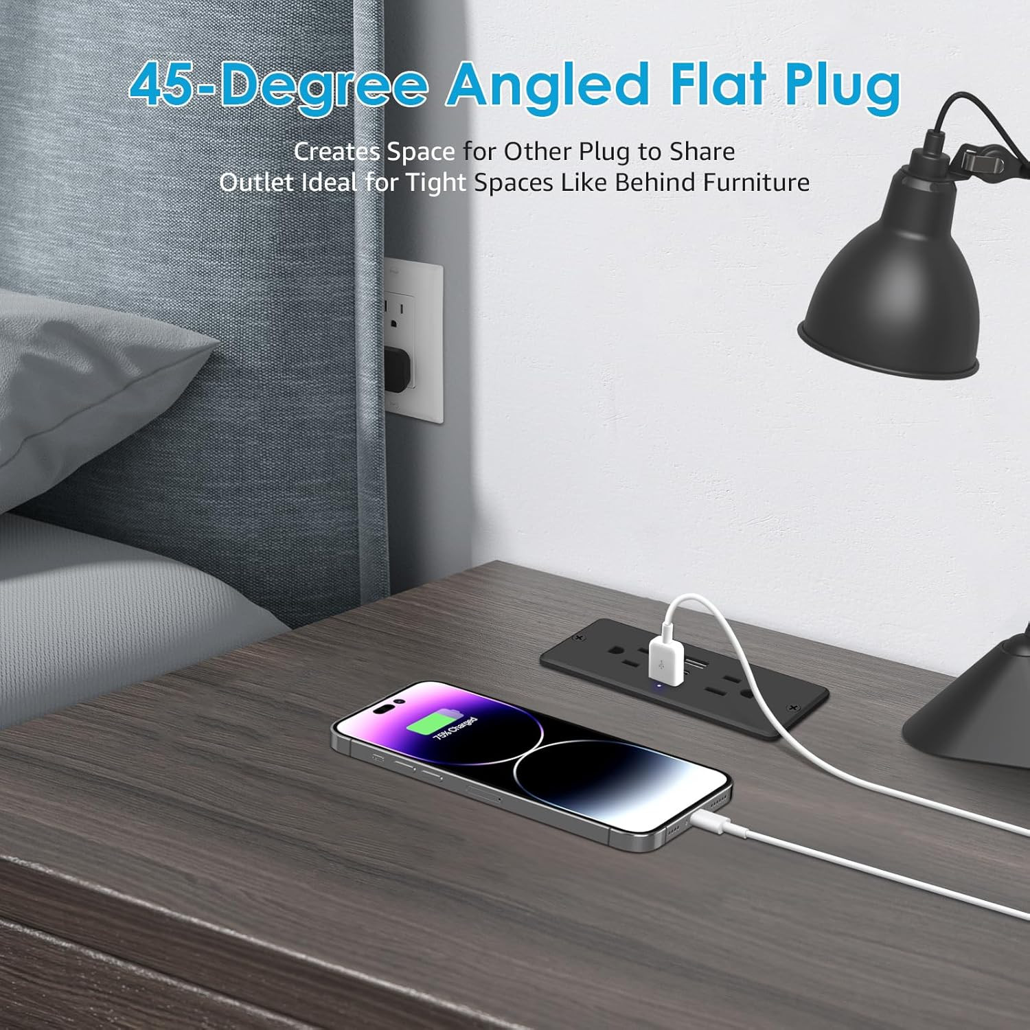 5 in 1 Recessed Power Strip Flat Plug, 20W Fast Charging Furniture Outlet with U