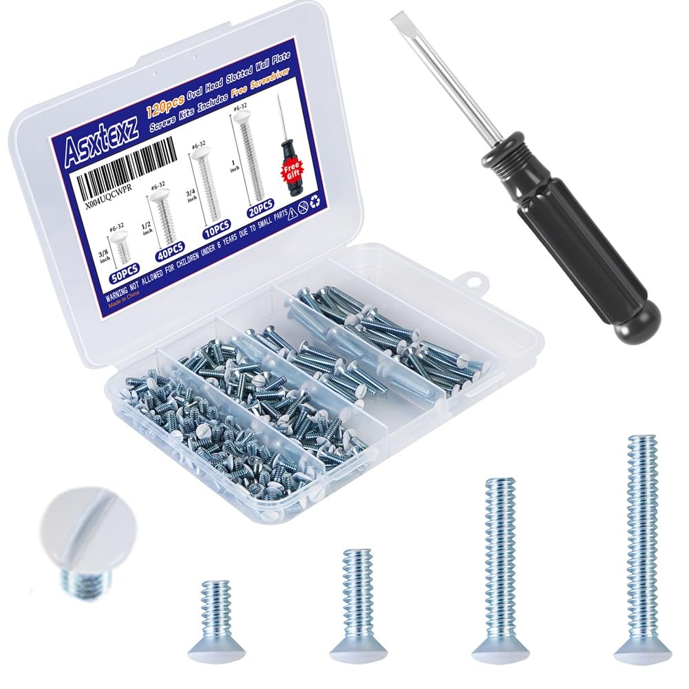 120PCS Wall Plate Screws White, Outlet Cover Screws for Switch Plate, 6/32 Elect