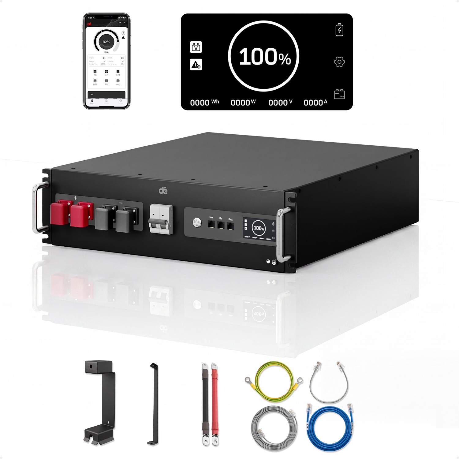 dé 48V 100Ah LiFePO4 Lithium Battery with App & Display Monitoring 5120Wh WiFi