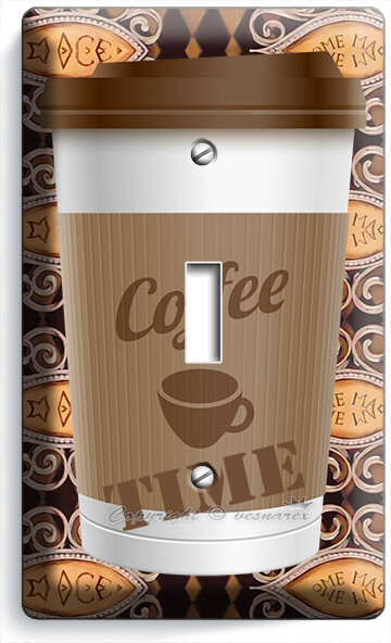 COFFEE TIME PAPER CUP LIGHT SWITCH 1 GANG PLATE ROOM KITCHEN CAFE SHOP ART DECOR