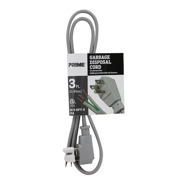 PRIME 3-ft 16 / 3 Light Duty 3 Prong gray Indoor Extension Power Cord