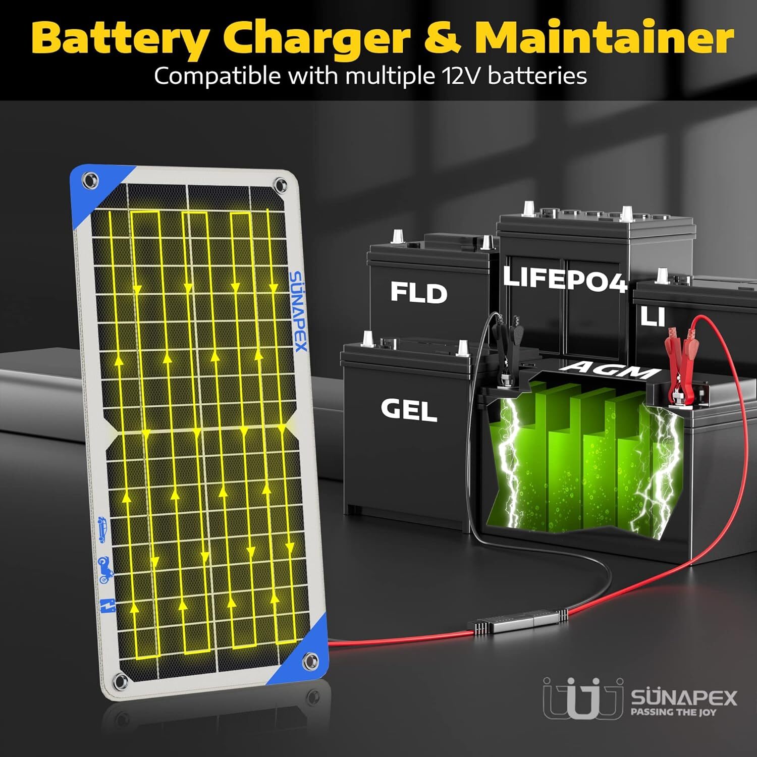 SUNAPEX 10 Watt Solar Car Battery Charger 12V Solar Trickle Charger & Maintainer