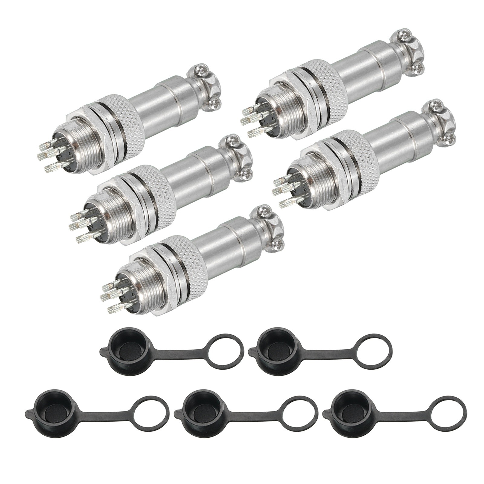 5Pcs 5 Pin Aviation Connector 300V 5A 16mm Metal Circular Connectors Silver