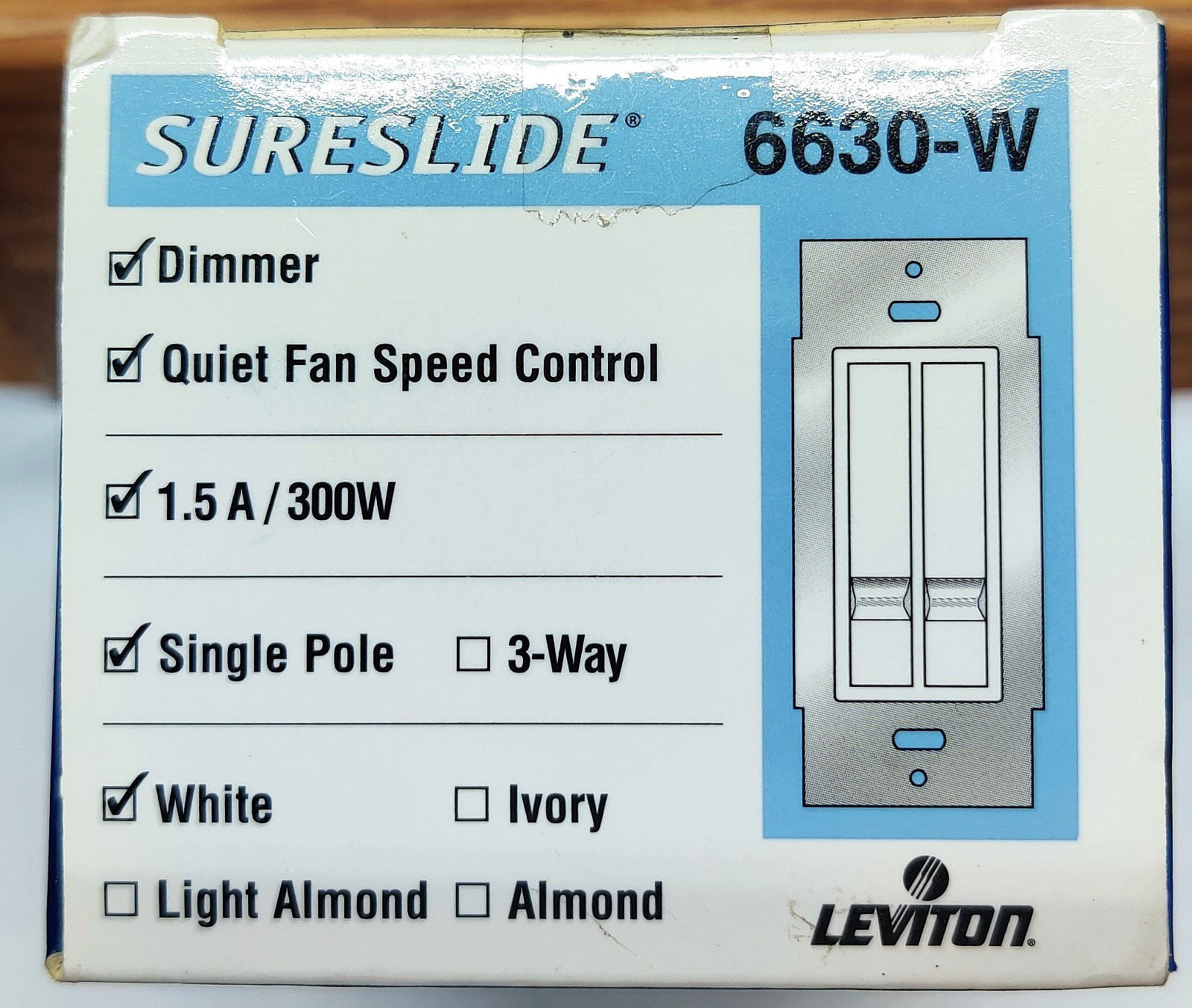 Leviton 6630-W Sureslide Switch Dual Fan Speed & Light Control – White – 1.5 Amp