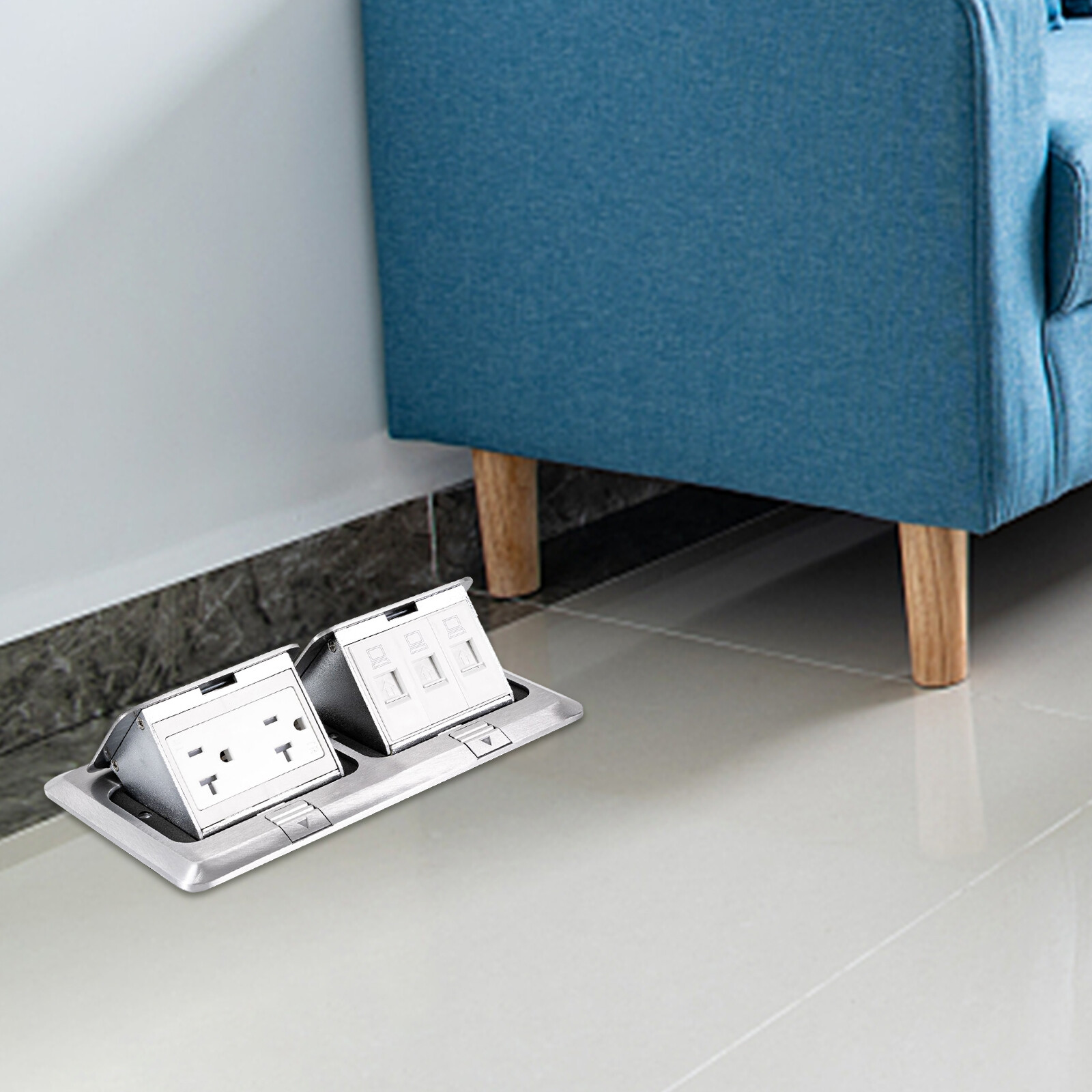 Dual Pop Up Floor Outlet 20A USB W/ Sockets Electrical Outlet Receptacle Silver