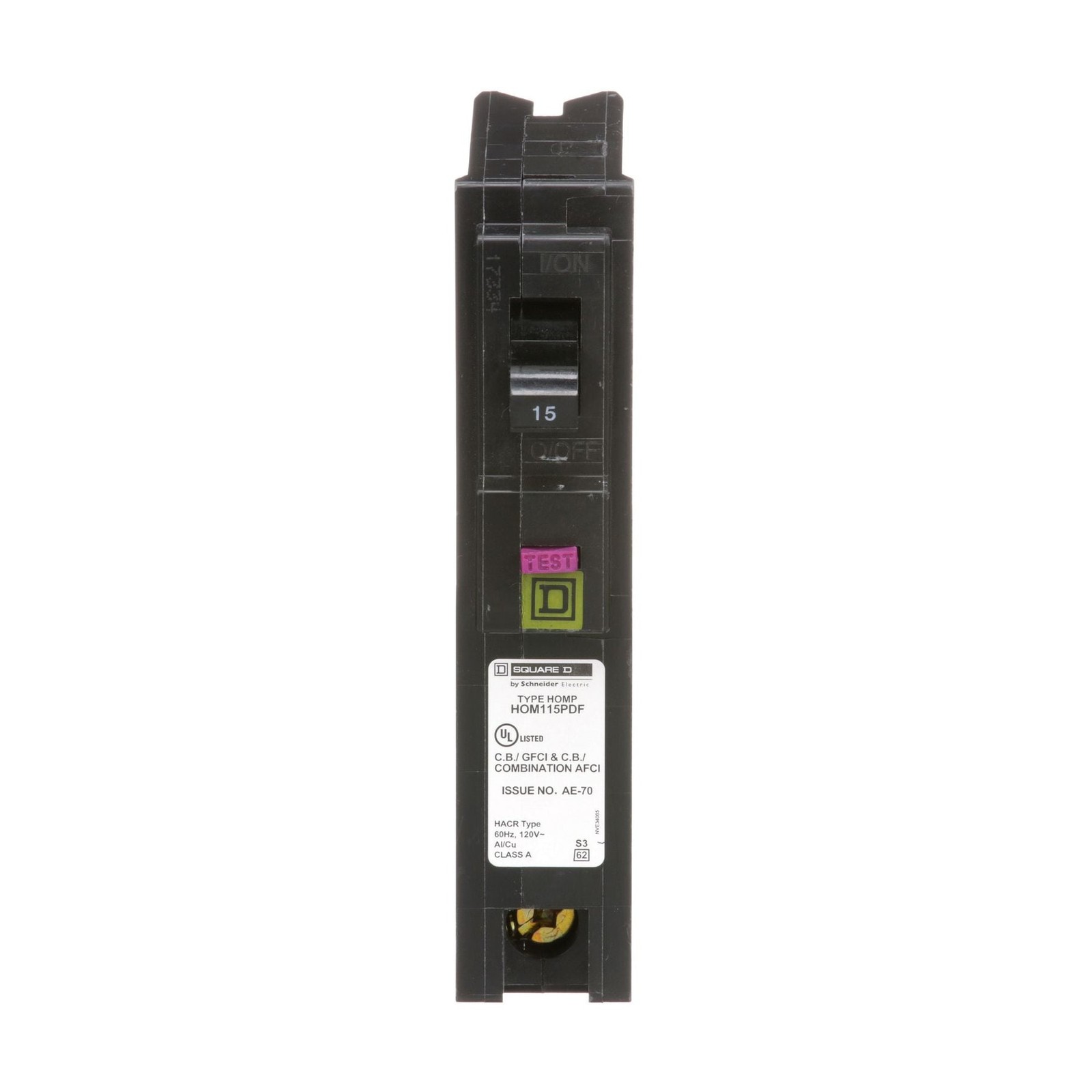 Square D HOM115PDFC 15 Amp 1 Pole 120V Mini Circuit Breaker