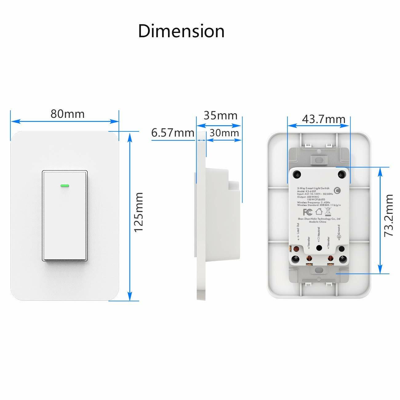 Smart Light Switch 3 Way, WiFi Light Switch Single Pole or 3-Way Switch Alexa