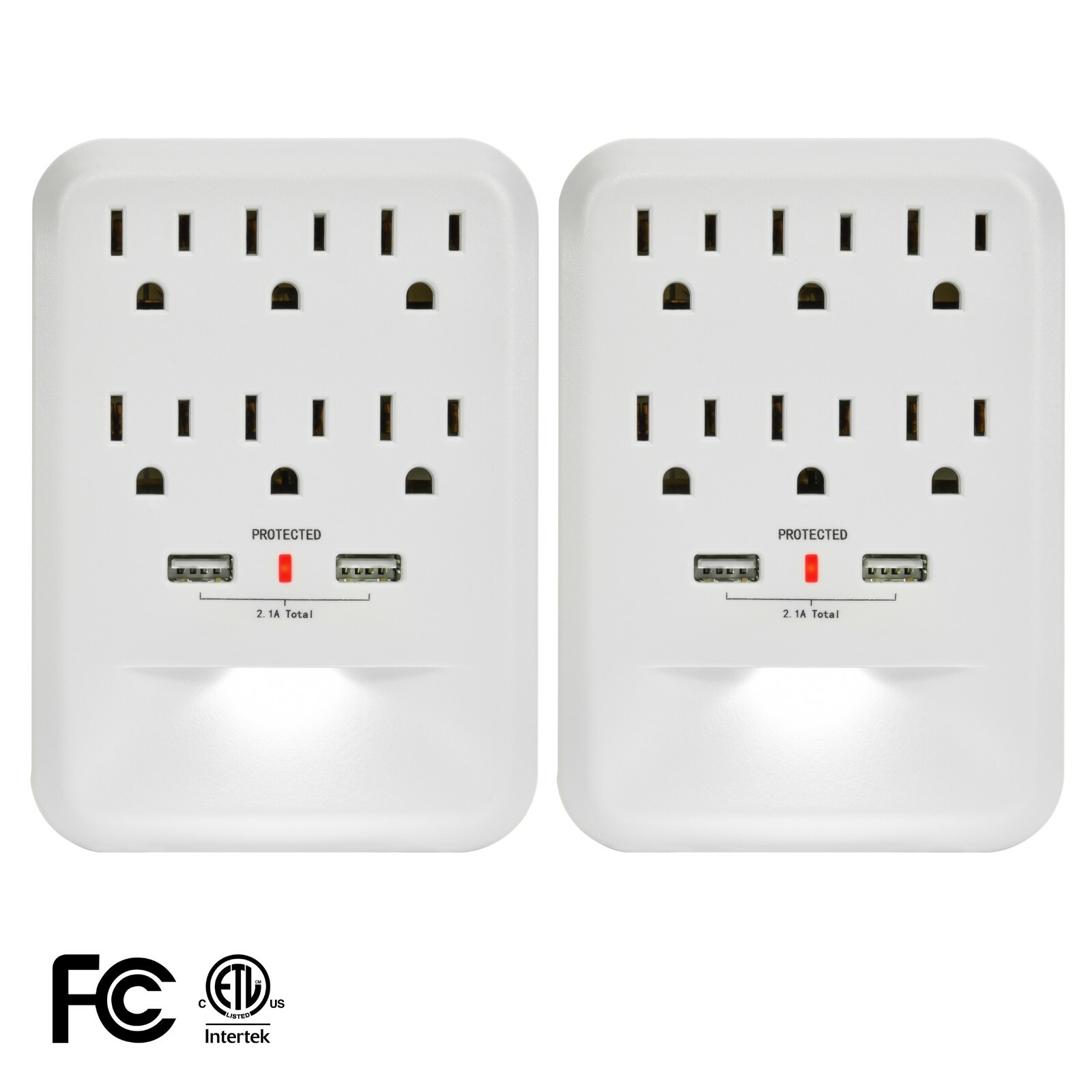 CP (2-Pack) 6-Outlet 600 Joule Wall-Tap w/ 2 USB-A & Nightlight, CP30005
