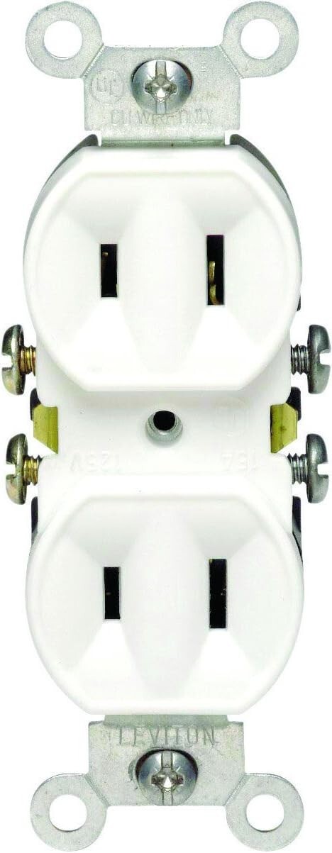 Leviton 223-W 15A, 125V Side Wired SelfGrounding Duplex Receptacle Outlet White