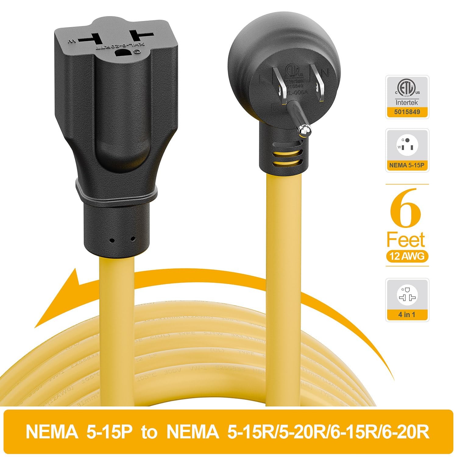 Plugrand XHL-006A Indoor/Outdoor Angled 4 in 1 Extension Cord 3 Prong